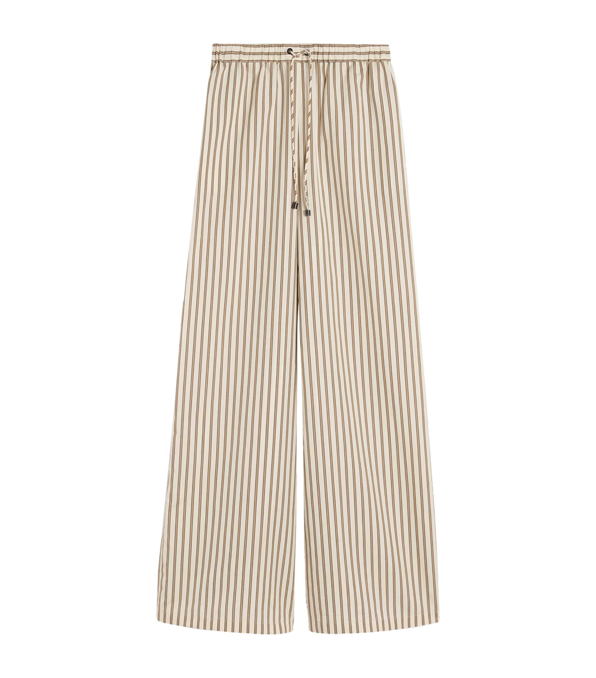 Max Mara Womens Cotton-Silk Stripe Drawstring Trousers Beige
