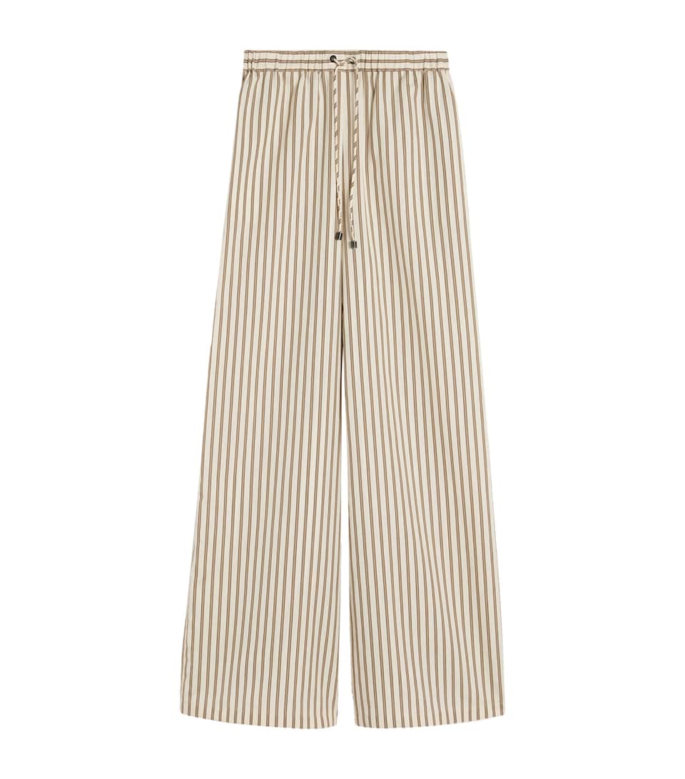 Max Mara Womens Cotton-Silk Stripe Drawstring Trousers Beige