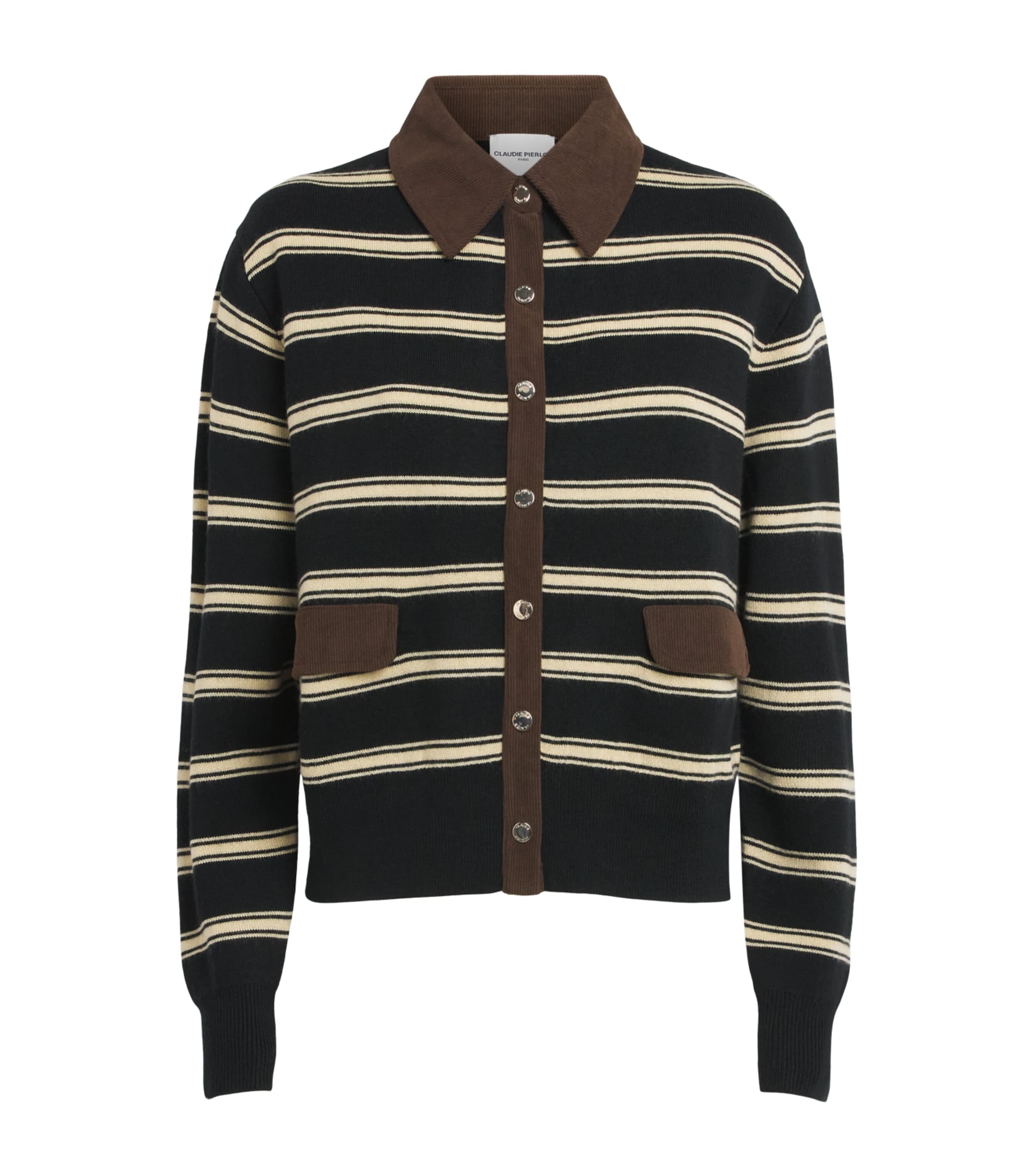 Claudie Pierlot Womens Corduroy-Collar Stripe Cardigan Black