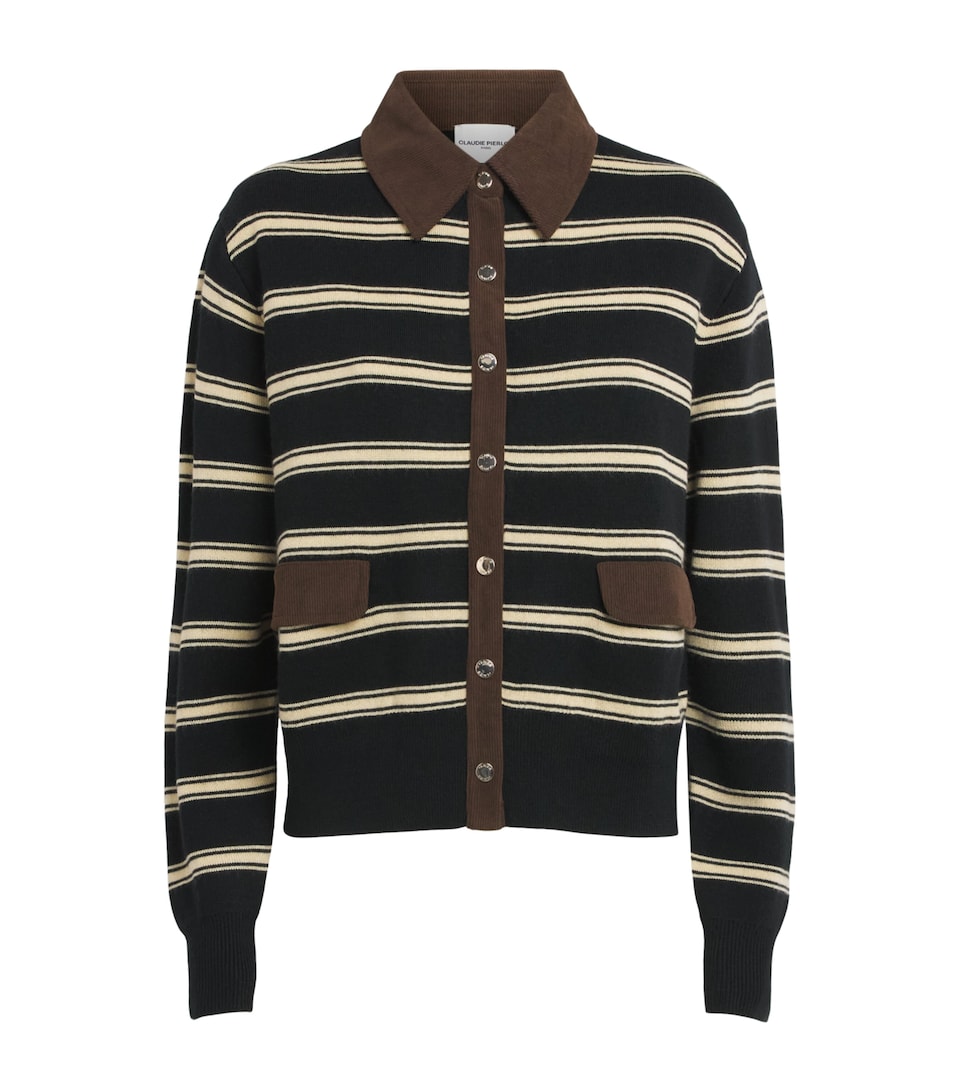 Claudie Pierlot Womens Corduroy-Collar Stripe Cardigan Black