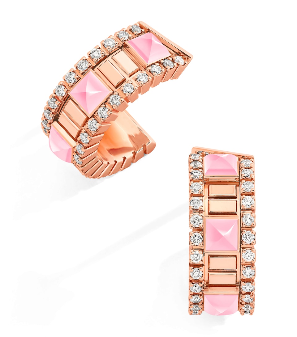 Mini Rose Gold, Diamond and Quartzite Life Hoop Earrings