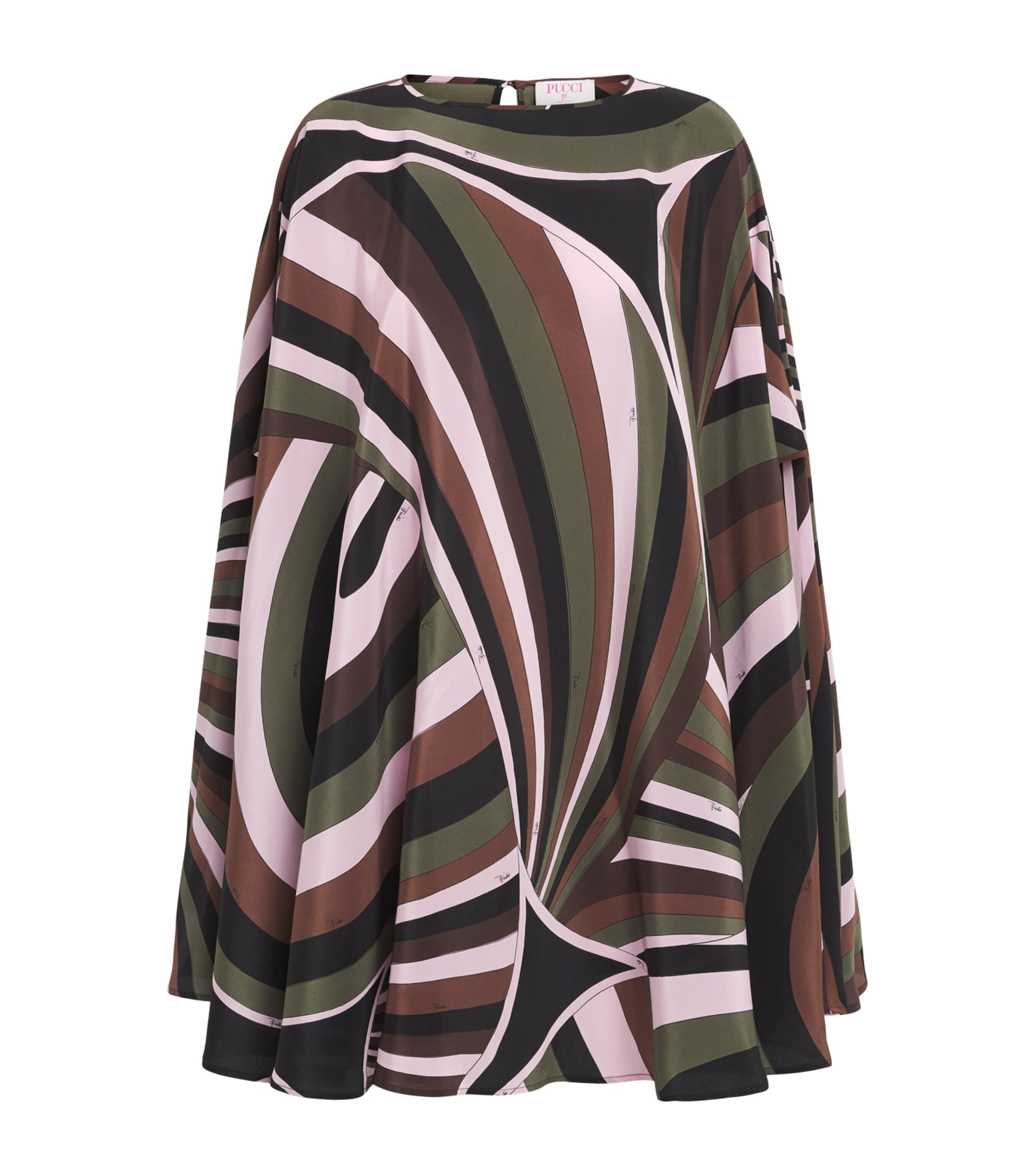 PUCCI Womens Silk Printed Kaftan Mini Dress Khaki Pink