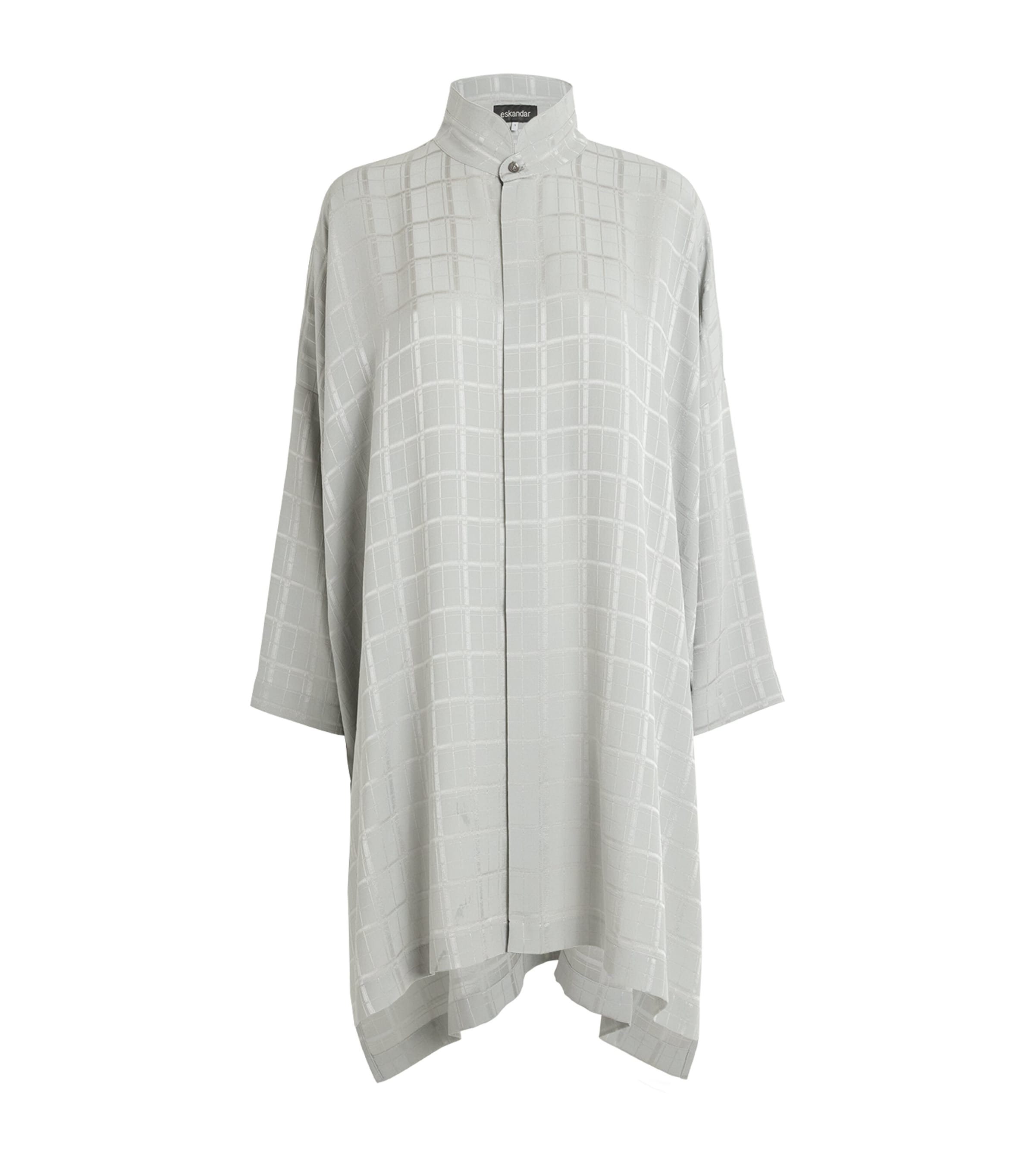 Eskandar Womens Silk Double-Stand Collar Shirt Silver