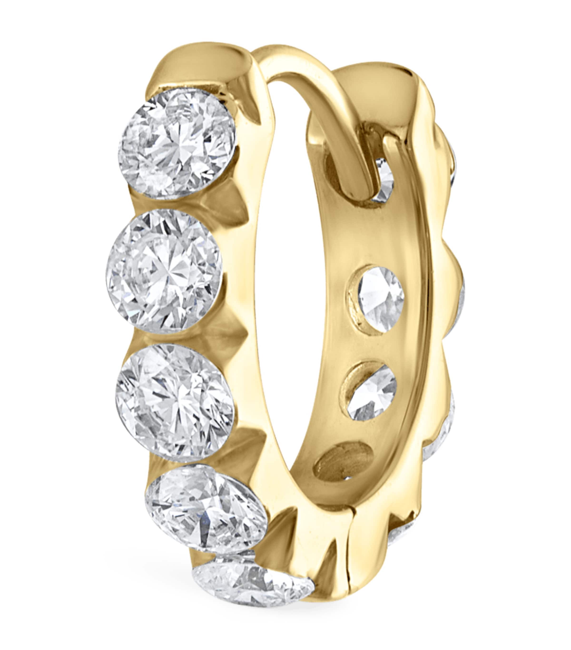 Yellow Gold Invisible Set Large Diamond Eternity Hoop Earring (8mm)