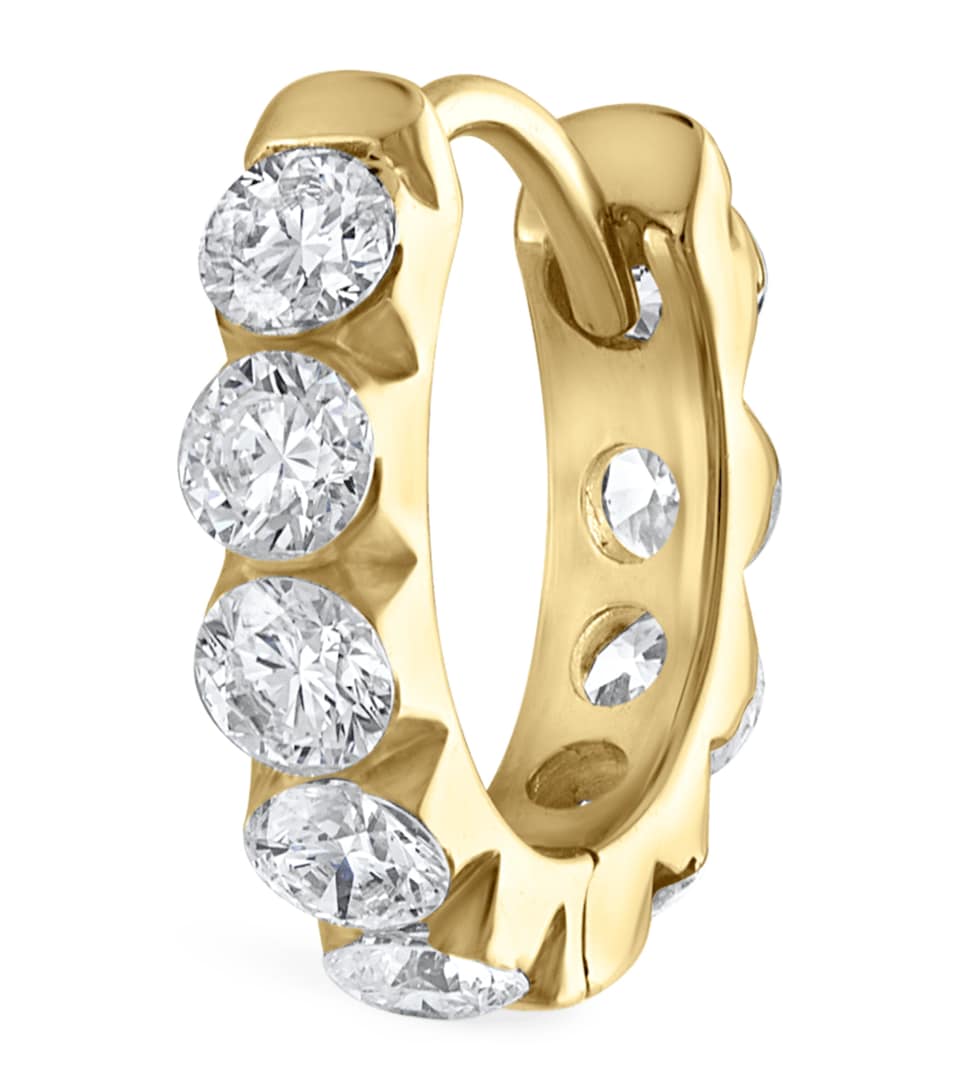 Yellow Gold Invisible Set Large Diamond Eternity Hoop Earring (8mm)