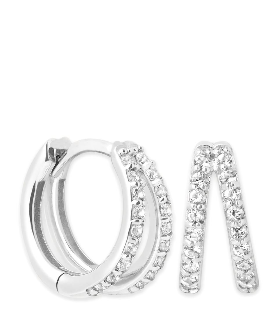 Astrid & Miyu White Gold and Topaz Illusion Huggie Earrings White Gold