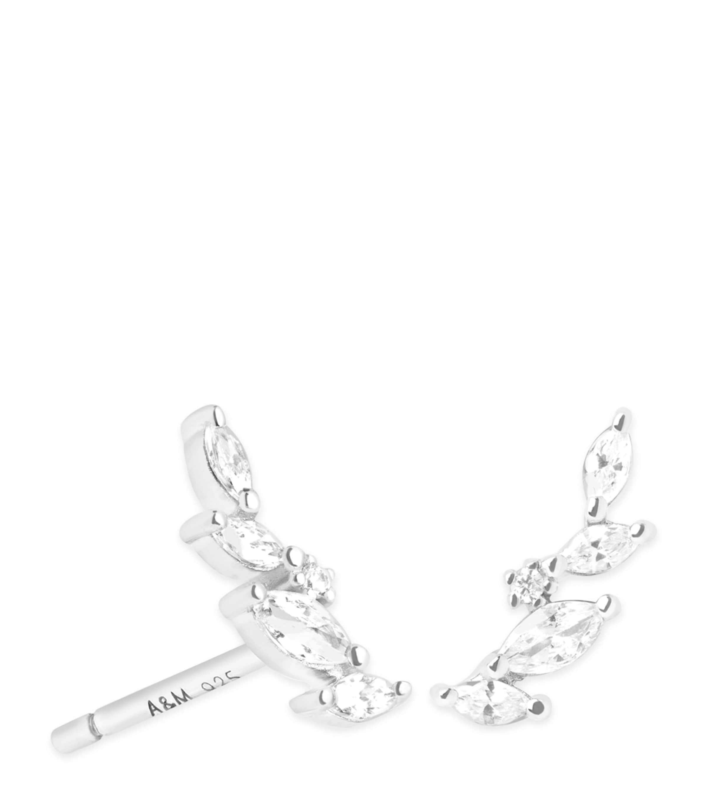 Rhodium-Plated Navette Crystal Climber Stud Earrings