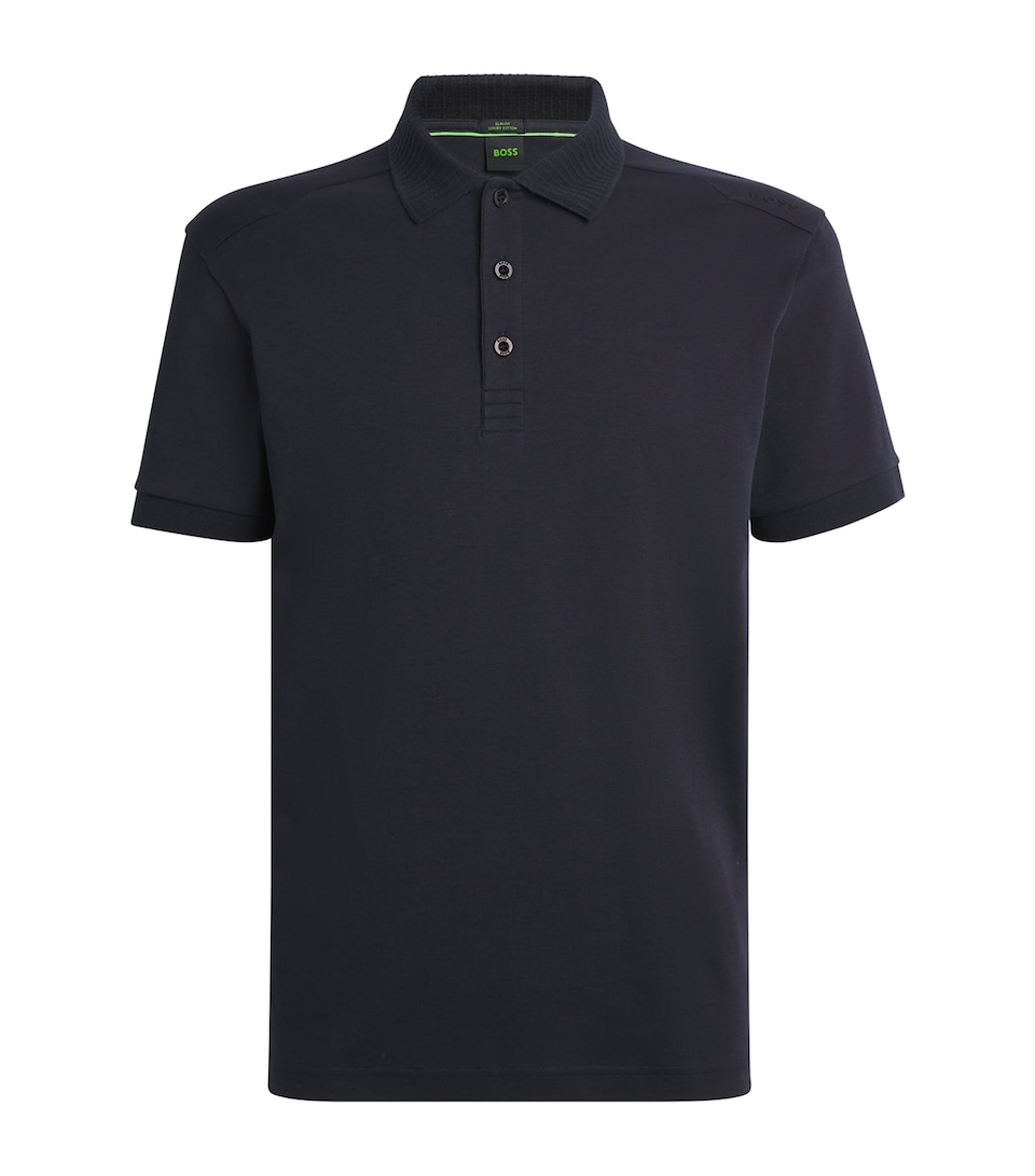 BOSS Mens Cotton Shoulder Logo Polo Shirt Dark Blue