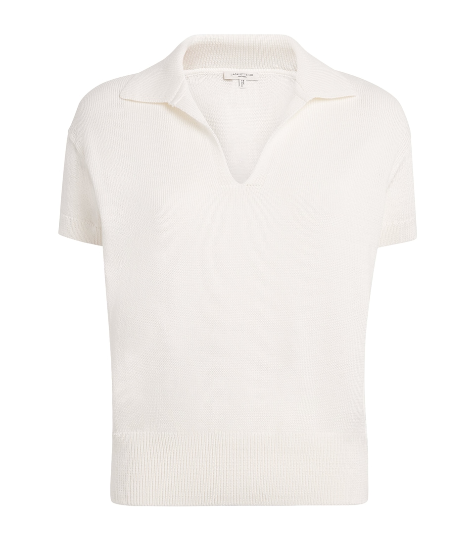 Lafayette 148 Womens Cotton-Silk Open-Collar Polo Shirt Cloud Cloud