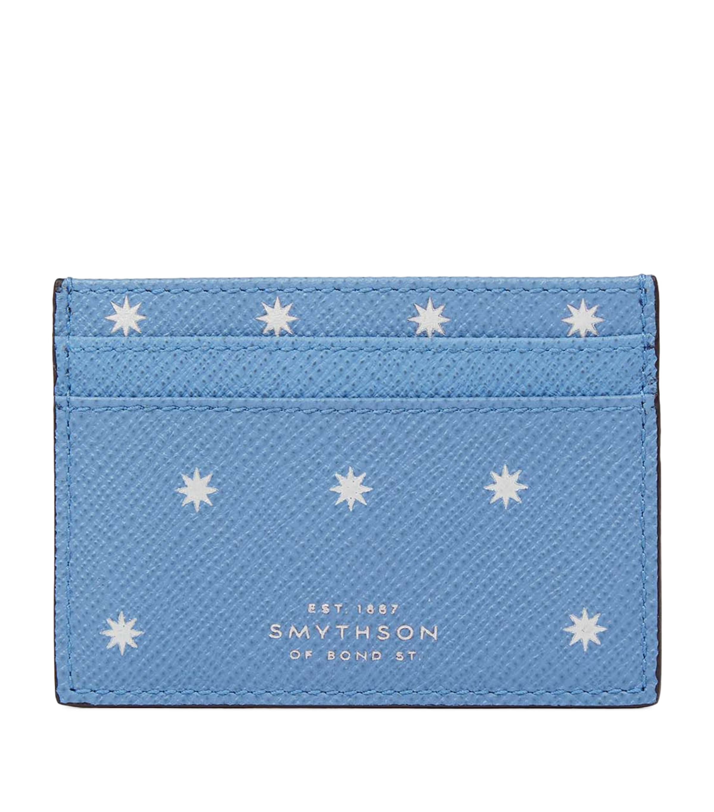 Smythson Panama Leather Stars Card Holder Nile Blue