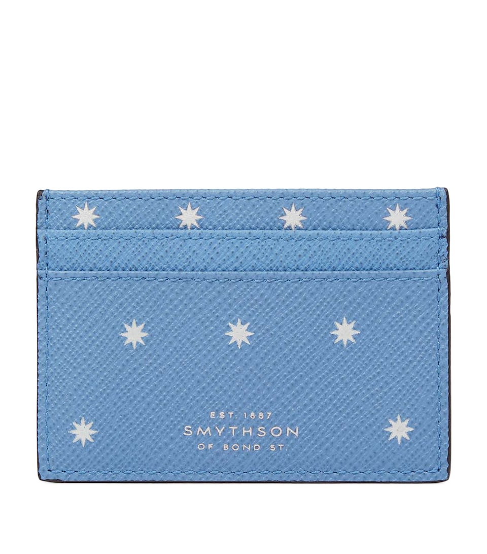 Smythson Panama Leather Stars Card Holder Nile Blue