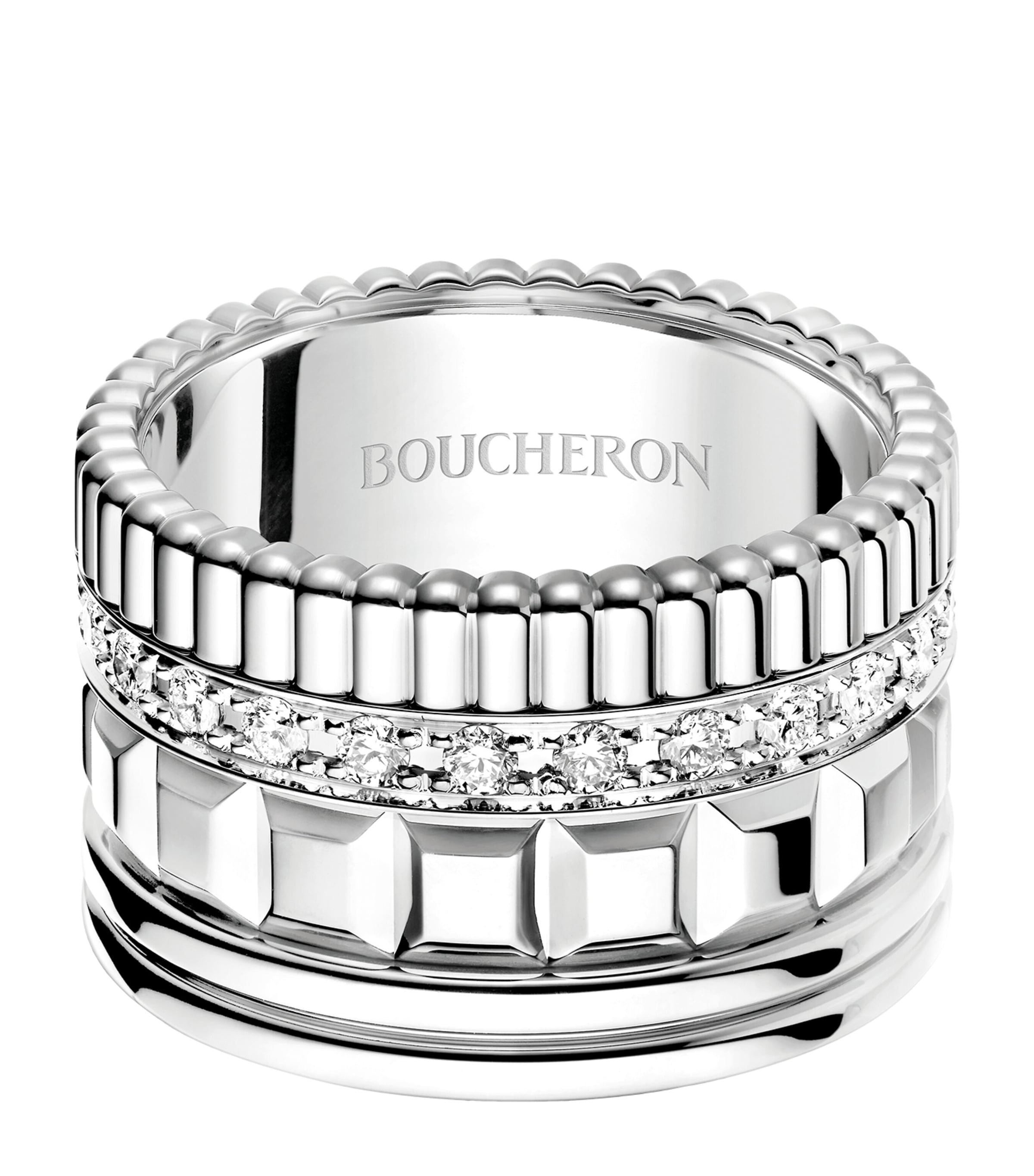 Large White Gold and Diamond Quatre Radiant Ring