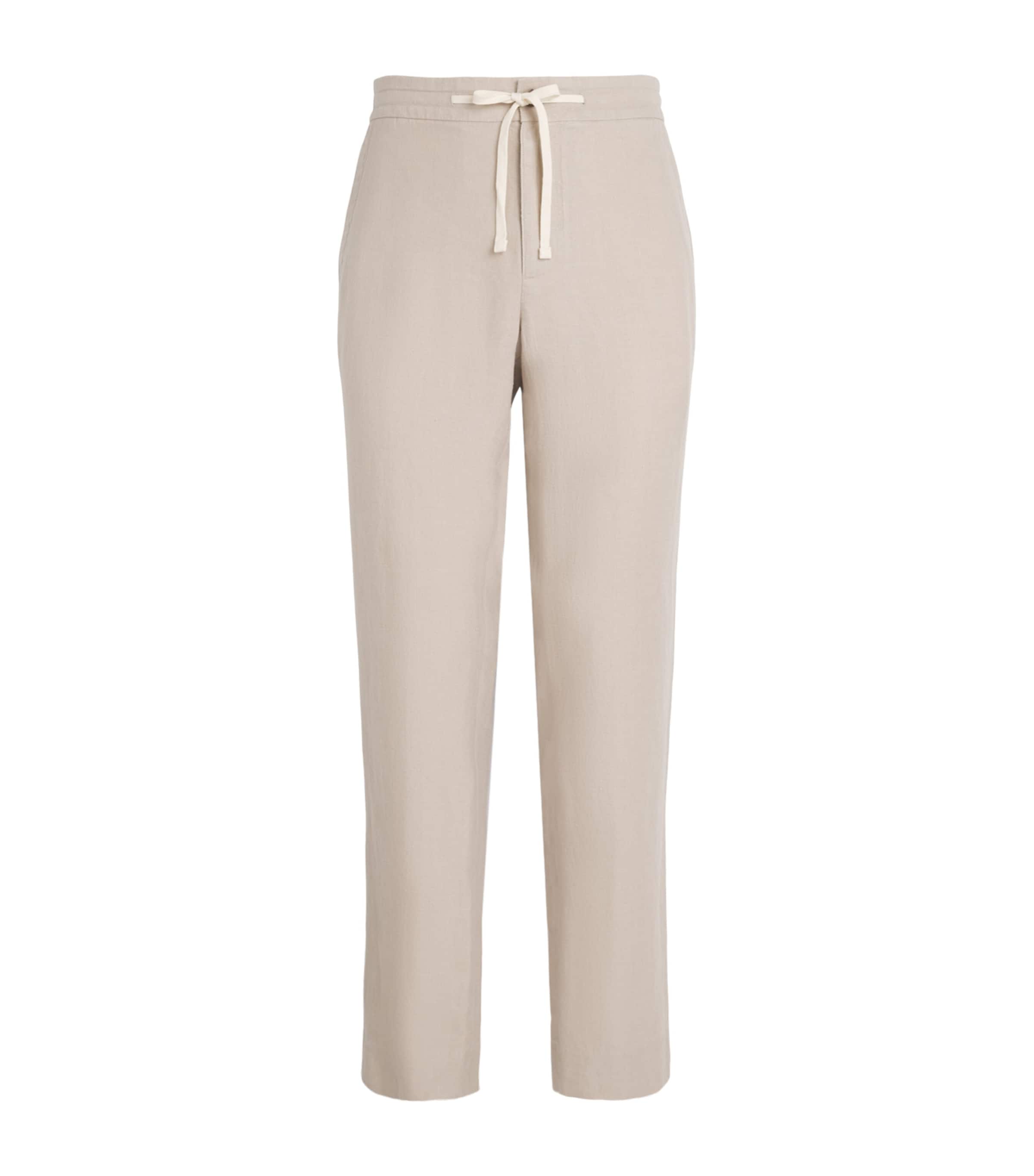 Vince Mens Linen Drawstring Straight Trousers Pumice Rock