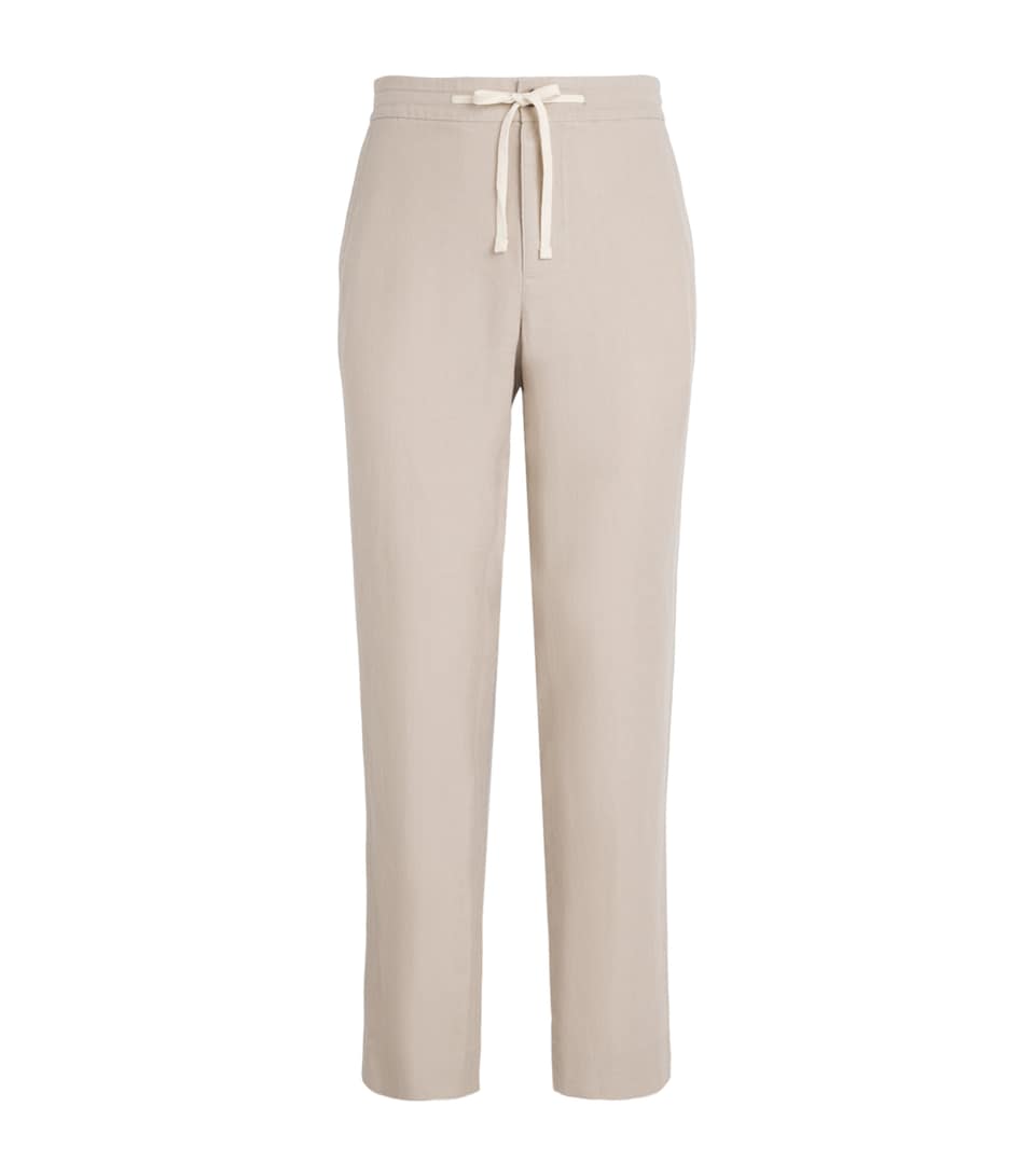 Vince Mens Linen Drawstring Straight Trousers Pumice Rock