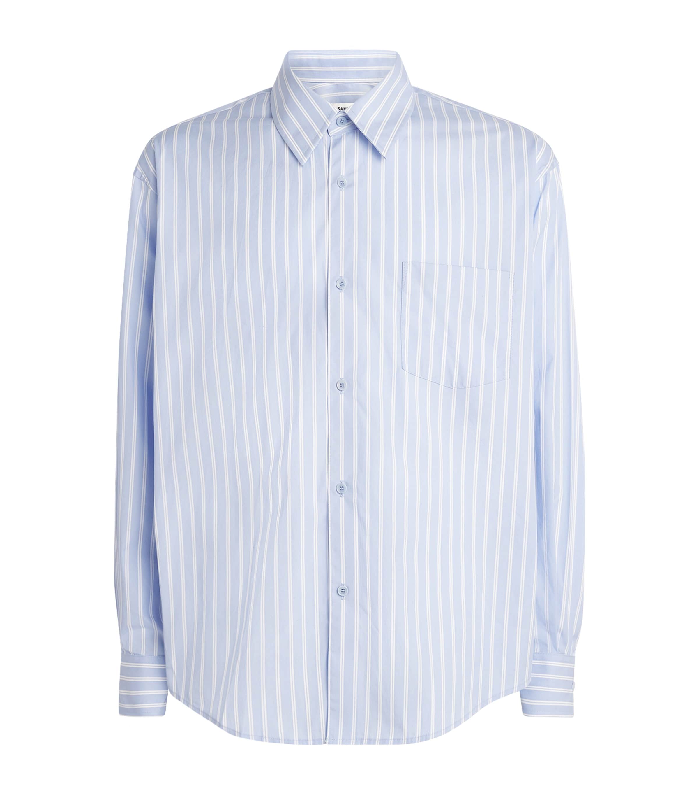 Sandro Paris Mens Cotton Stripe Shirt Sky Blue / White