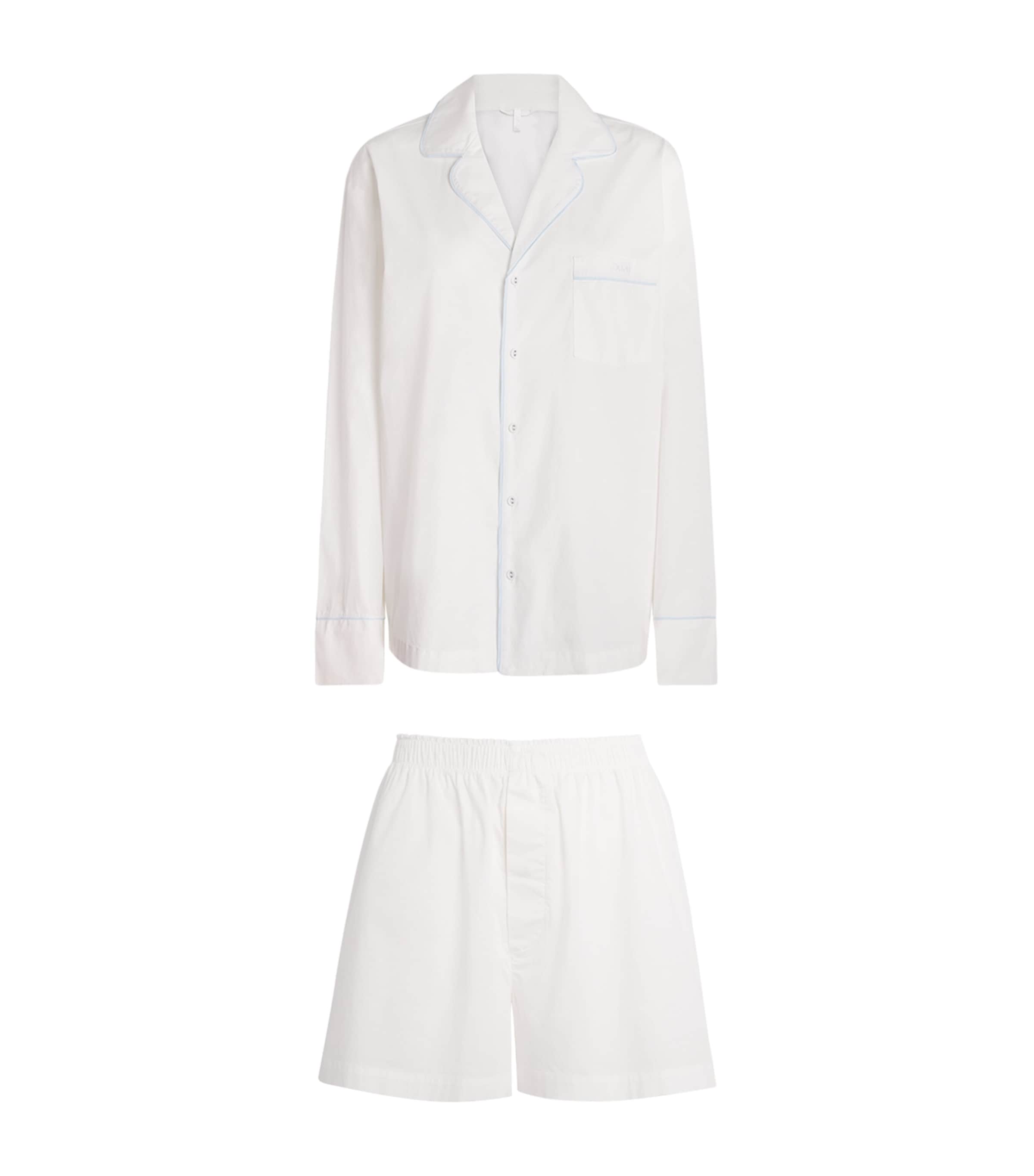 Skims Womens Stretch-Cotton Long-Sleeve Boxer Pyjama Set Snow Contrast