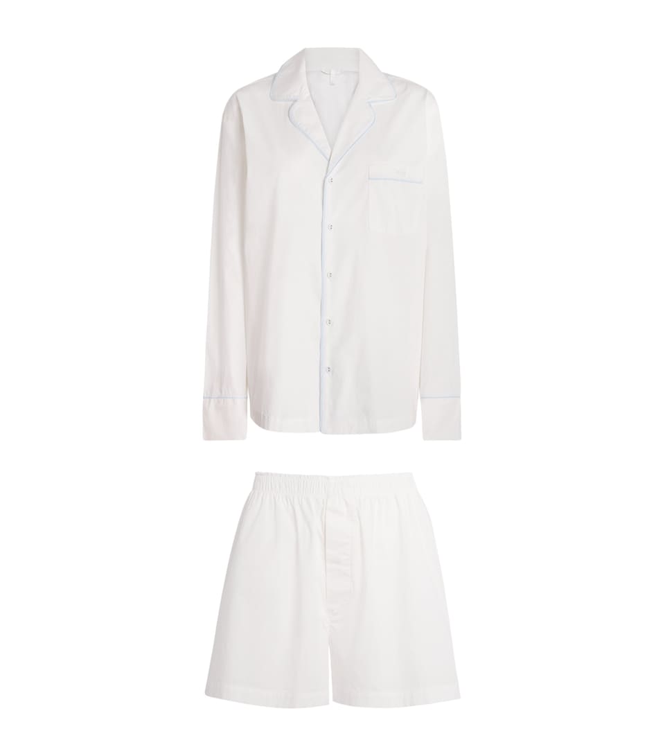 Skims Womens Stretch-Cotton Long-Sleeve Boxer Pyjama Set Snow Contrast