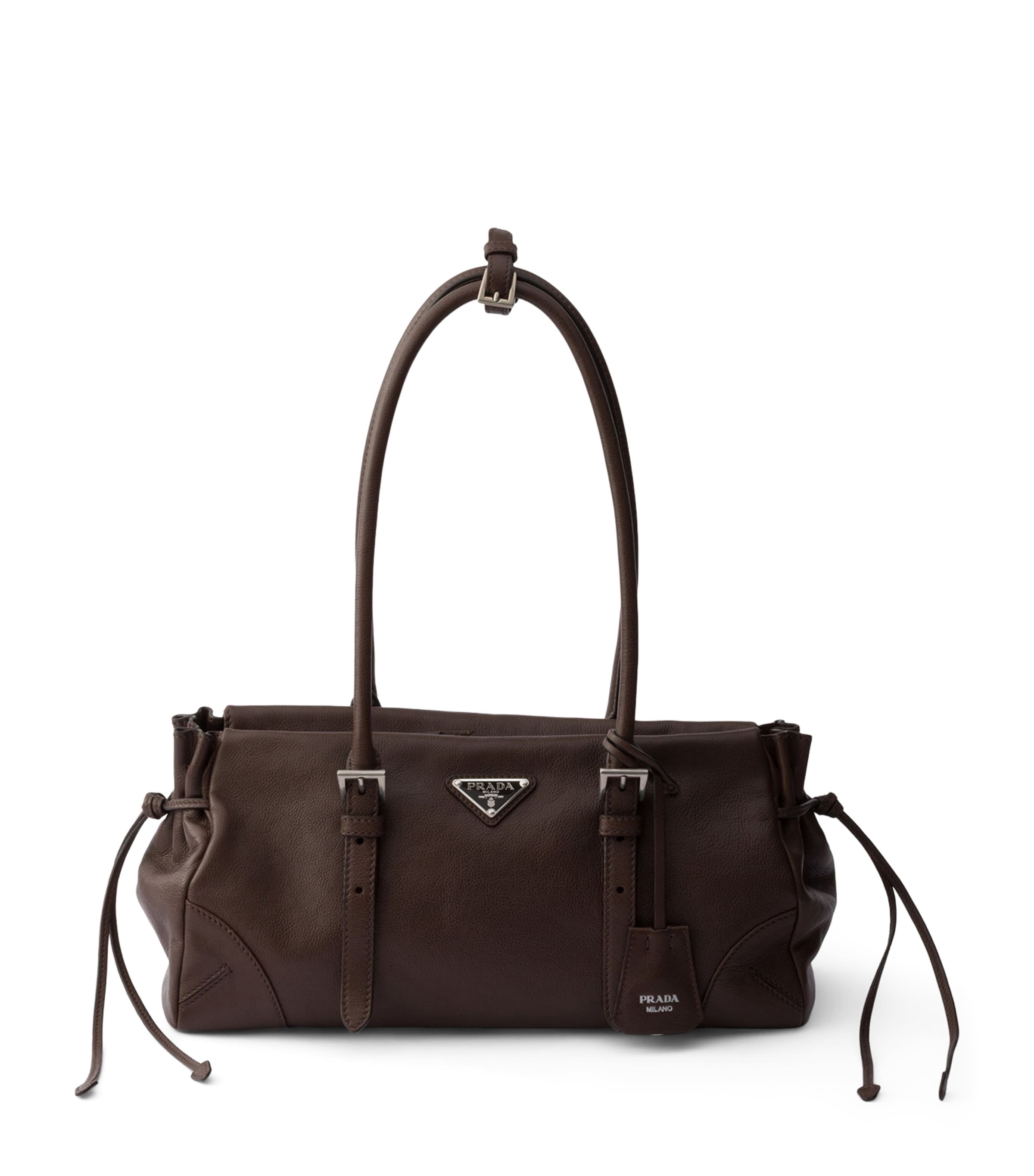 Prada Medium Antiqued Leather Bonnie Shoulder Bag Brown