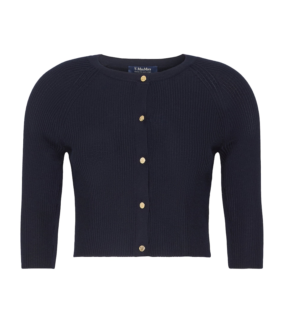 Max Mara Womens Virgin Wool Cropped Cardigan Ultramarine