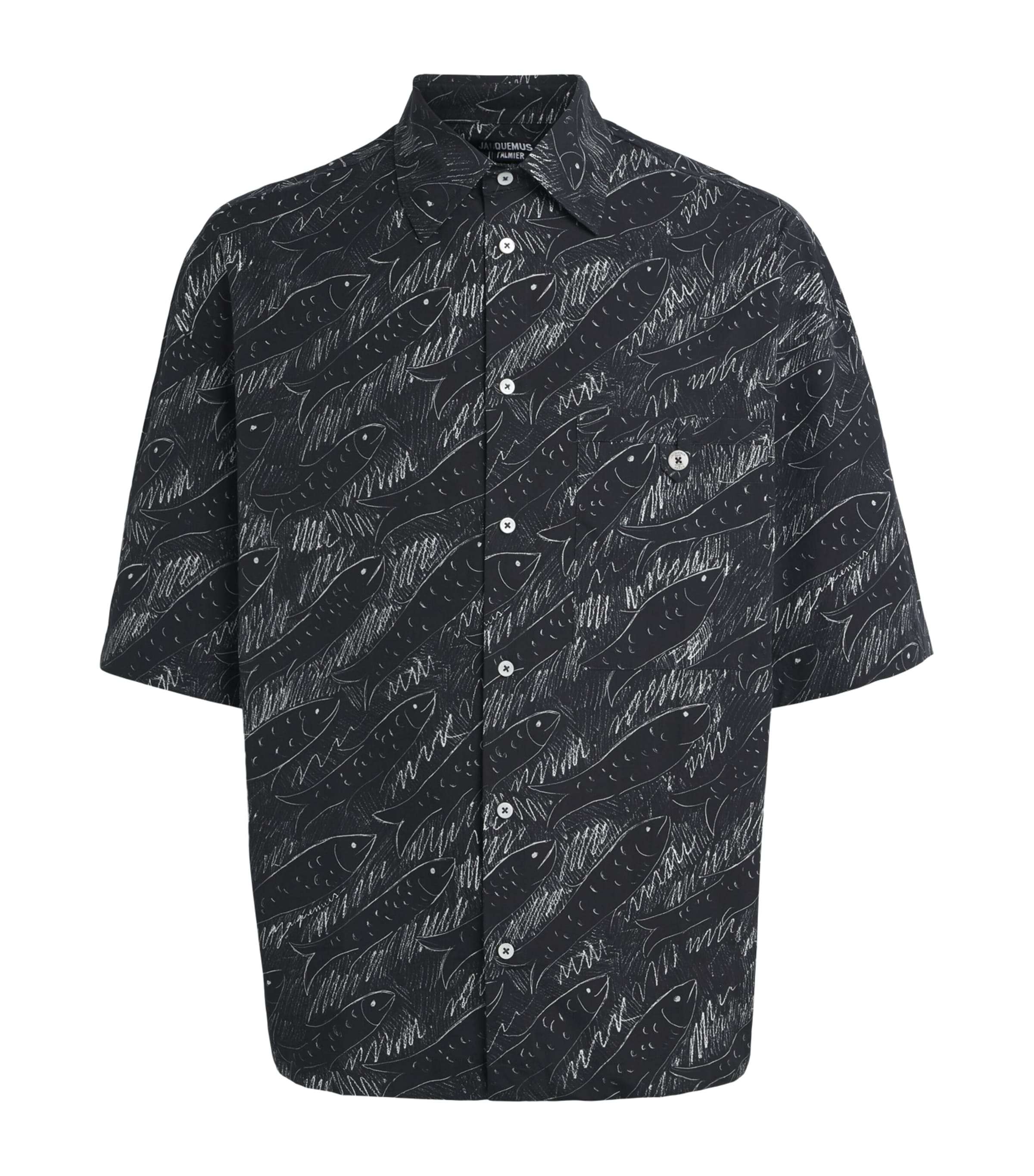 Jacquemus Mens Cotton Rio Shirt Prnt Ao Fish Blk