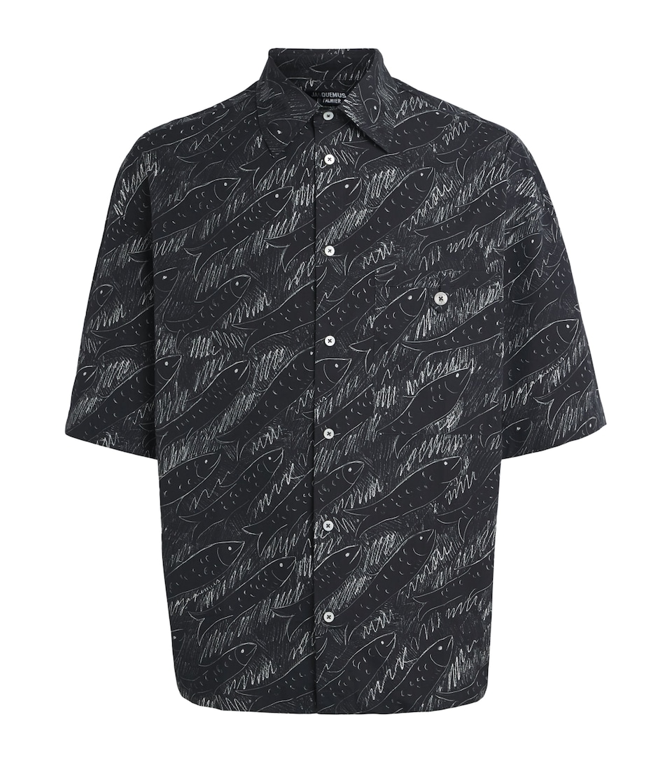 Jacquemus Mens Cotton Rio Shirt Prnt Ao Fish Blk
