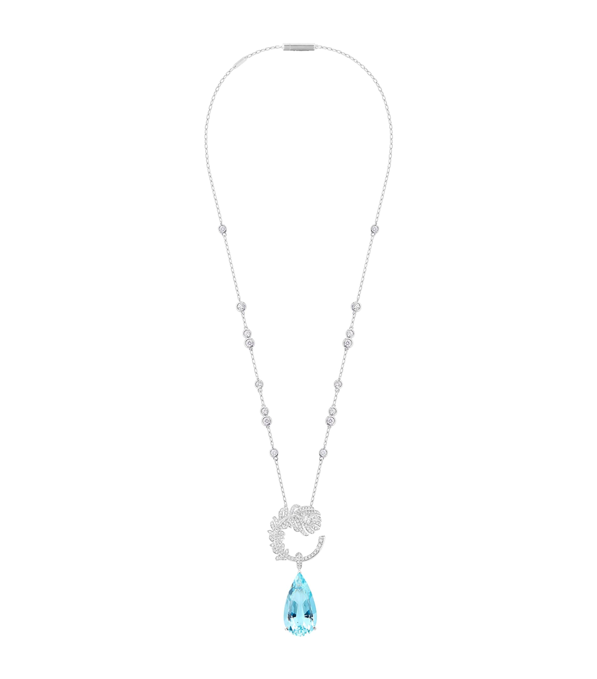 Boucheron White Gold, Diamond and Aquamarine Plume de Paon Pendant Necklace White Gold