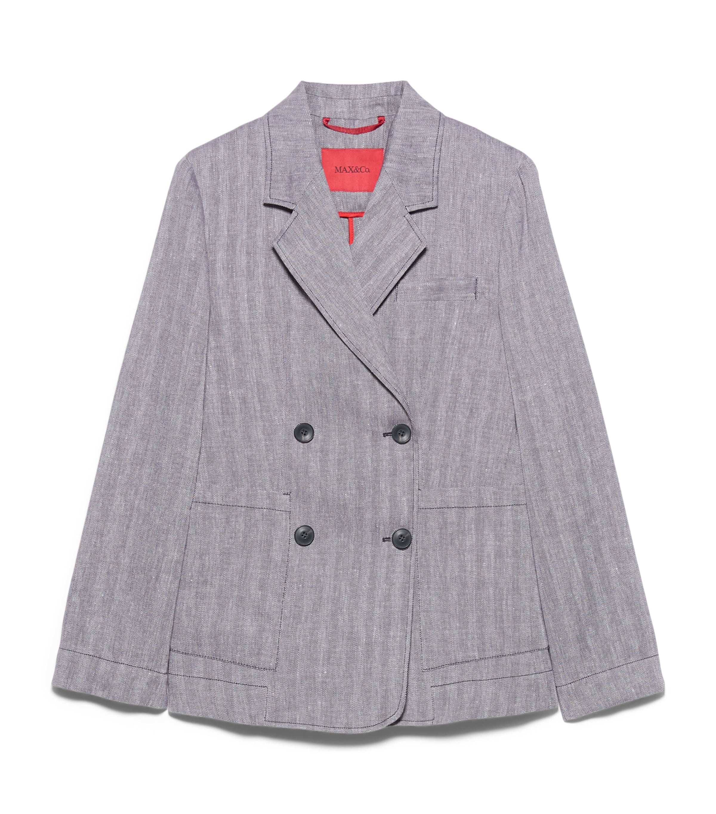 MAX&Co. Womens Linen-Blend Herringbone Peacoat Aubergine