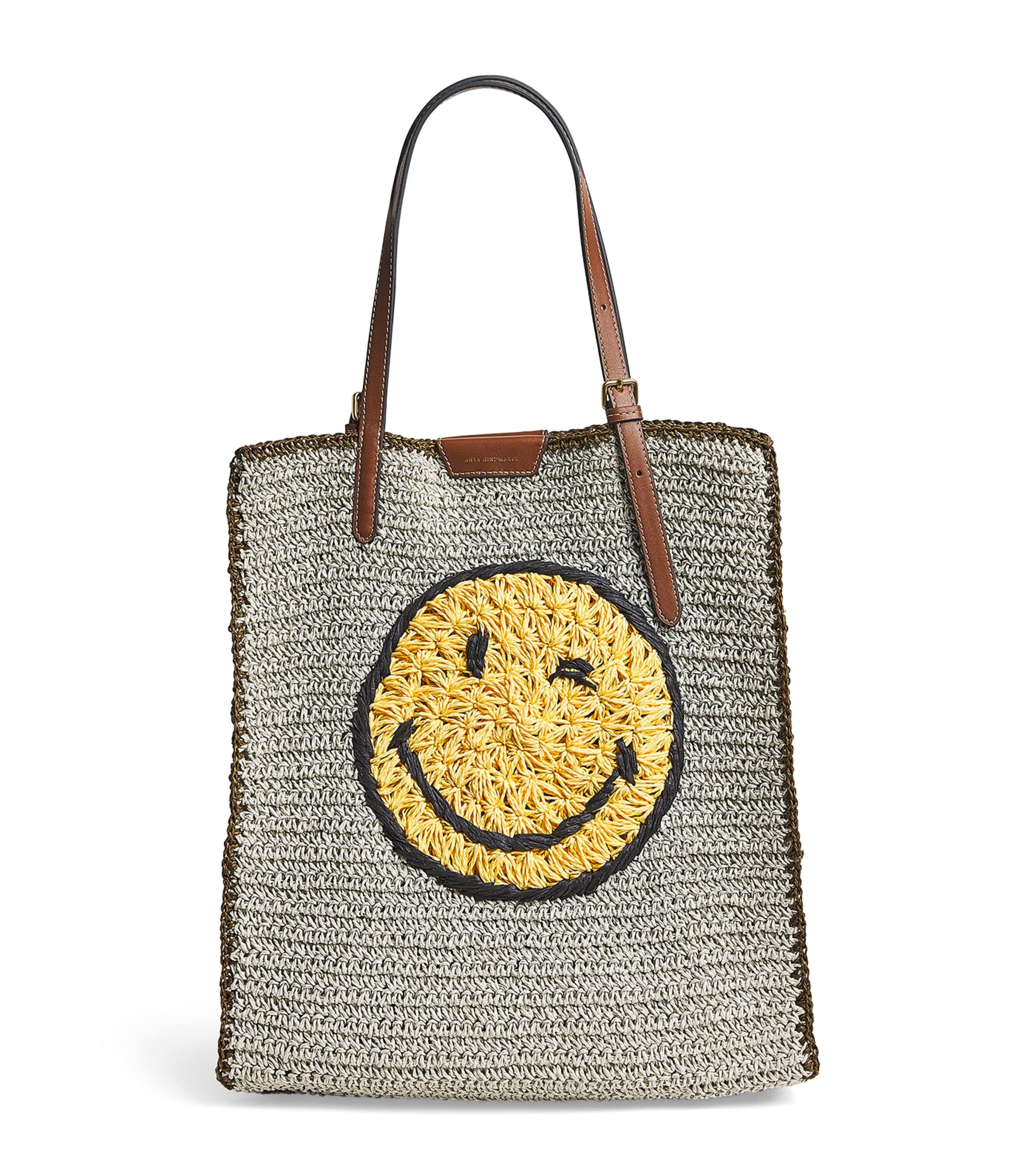 Raffia Wink Face Tote Bag