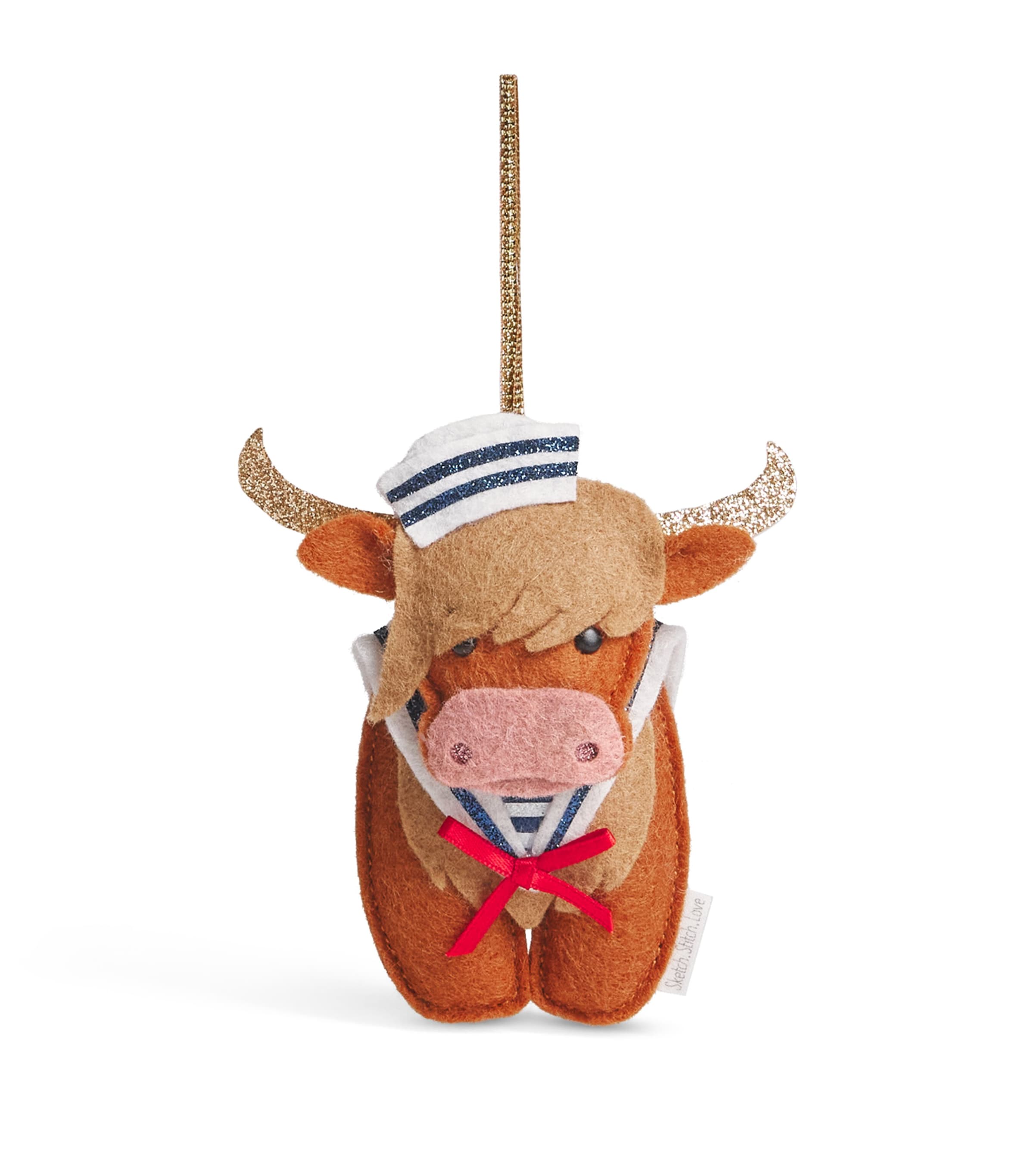SKETCH.STITCH.LOVE Sailor Cow Tree Decoration Brown/navy