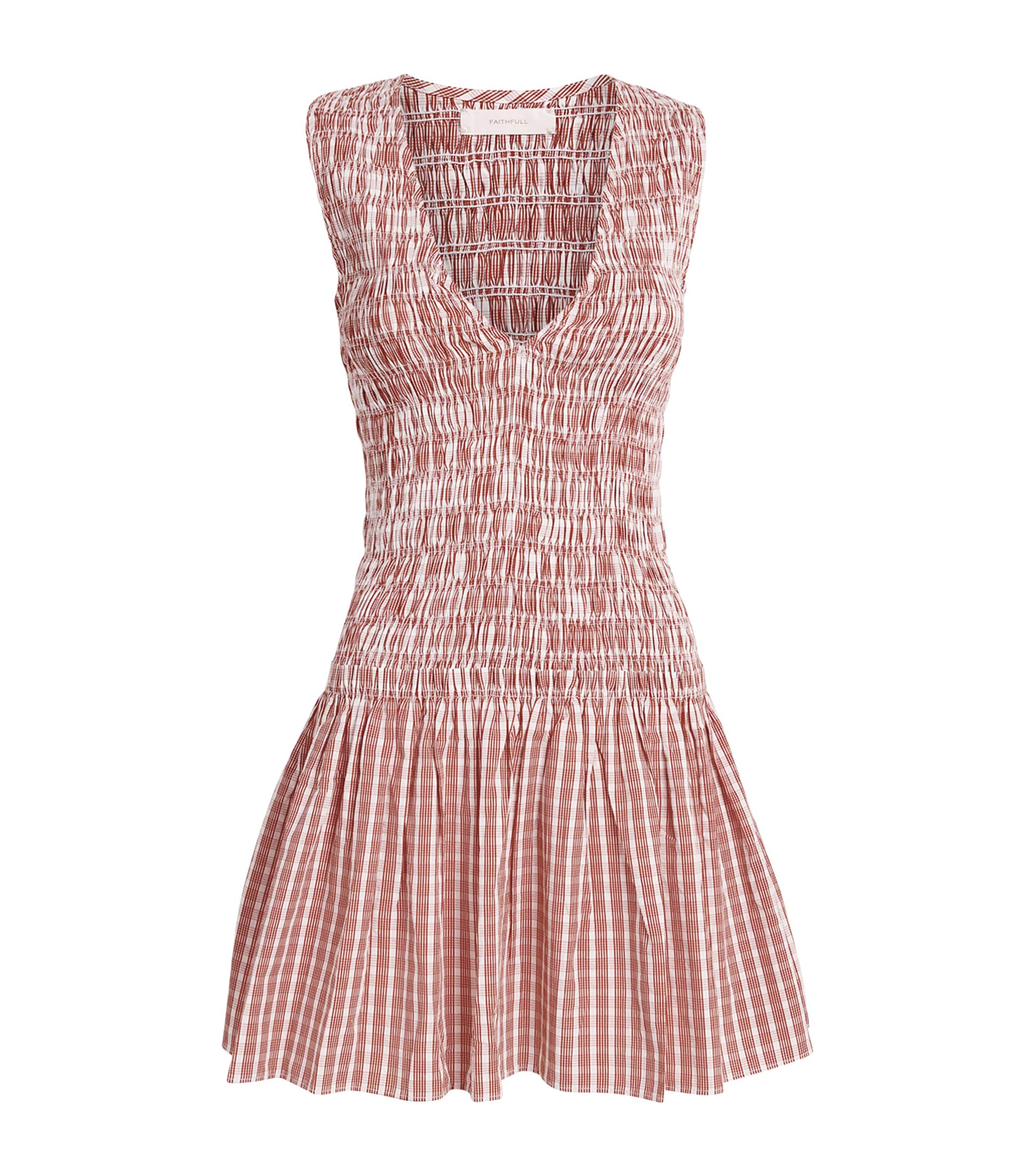 Faithfull The Brand Womens Cotton Shirred Palomar Mini Dress Paloma Chk Cnnmn Wht