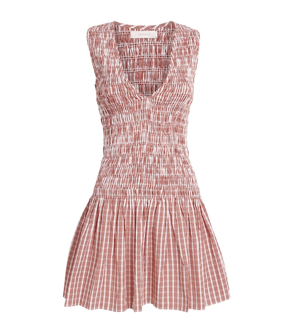 Faithfull The Brand Womens Cotton Shirred Palomar Mini Dress Paloma Chk Cnnmn Wht