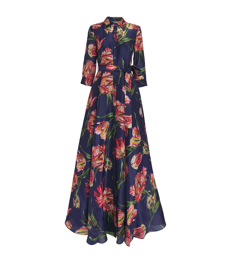 Silk Floral Trench Gown