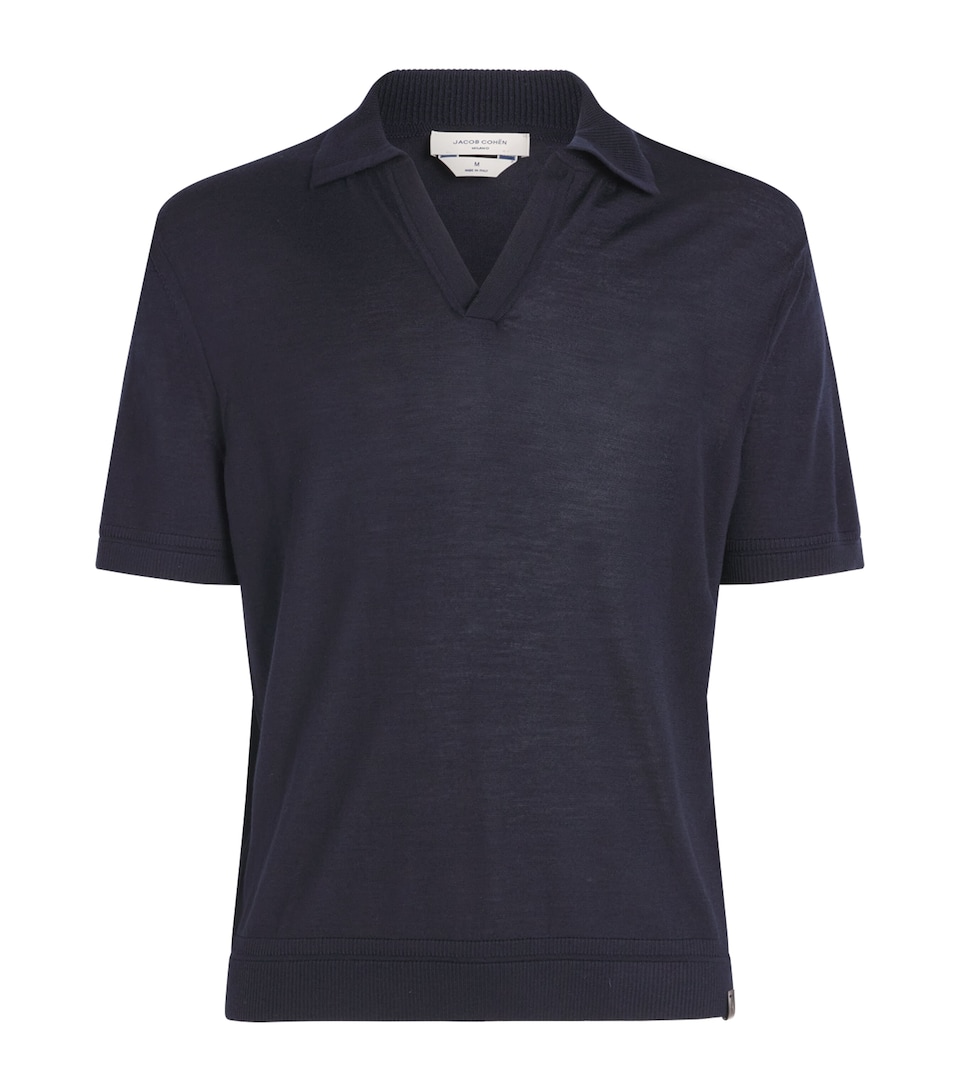 Jacob Cohën Mens Wool-Silk Polo Shirt Navy