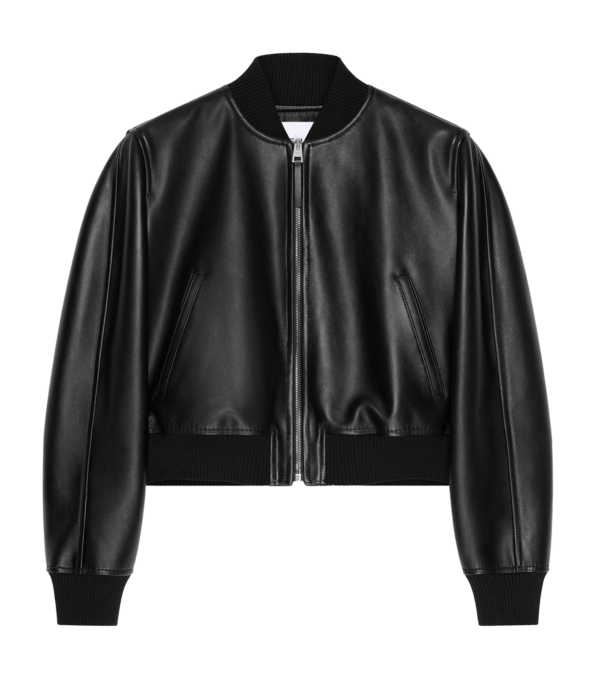 Leather Cropped Bomber Jacket