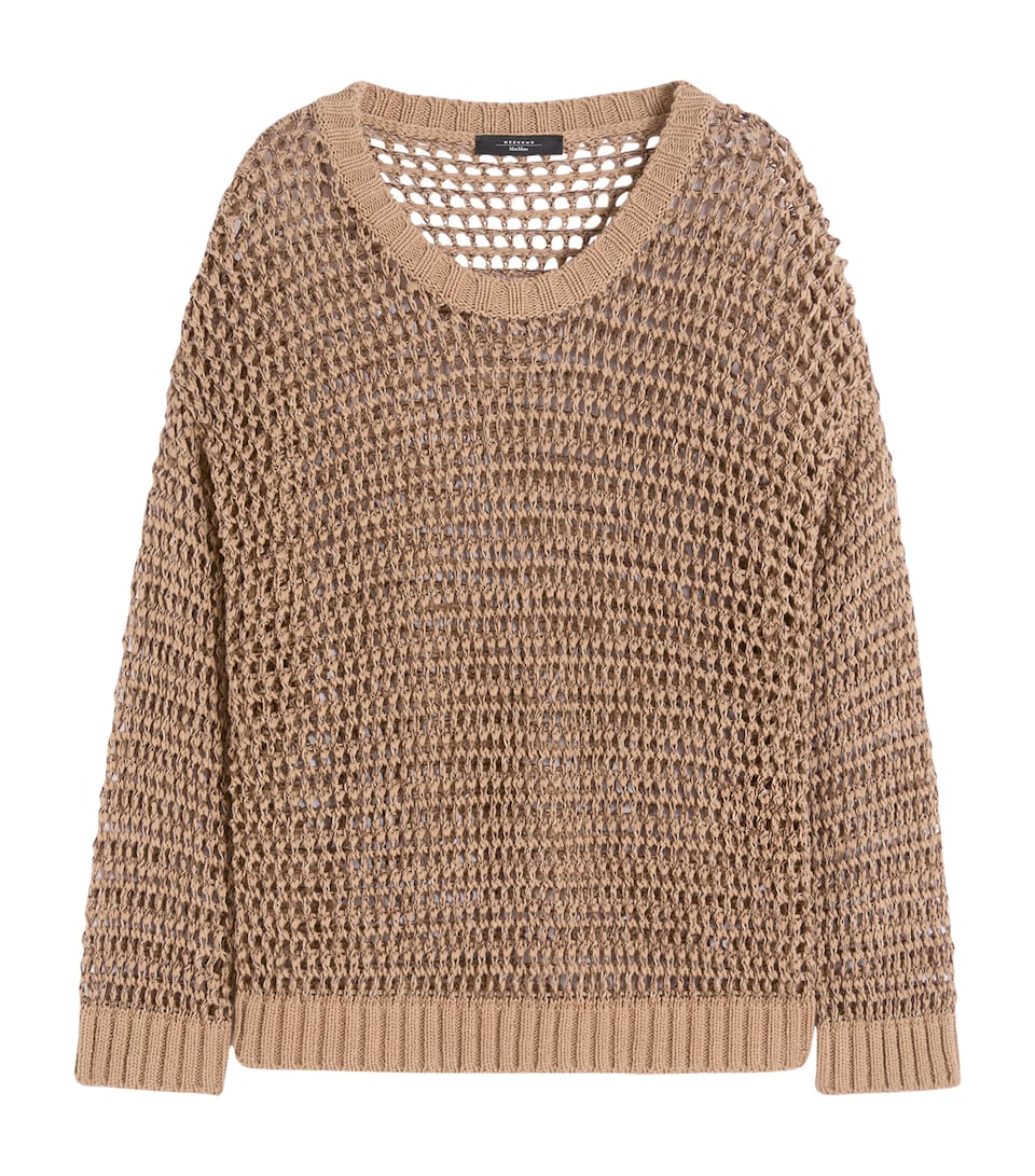 Linen-Blend Open-Knit Sweater