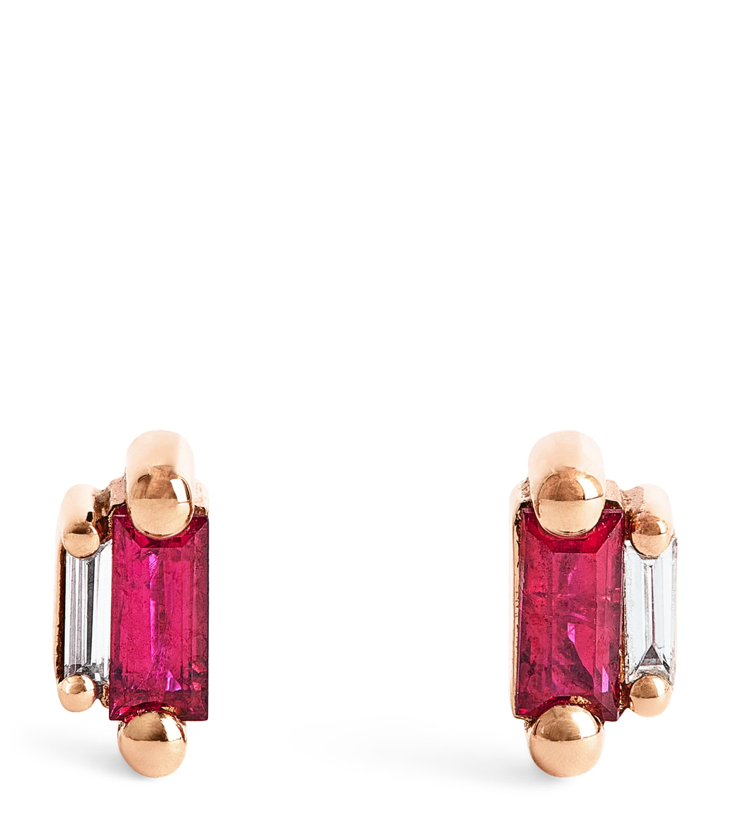 Suzanne Kalan Rose Gold, Ruby and Diamond Bold Stud Earrings Rg/ruby