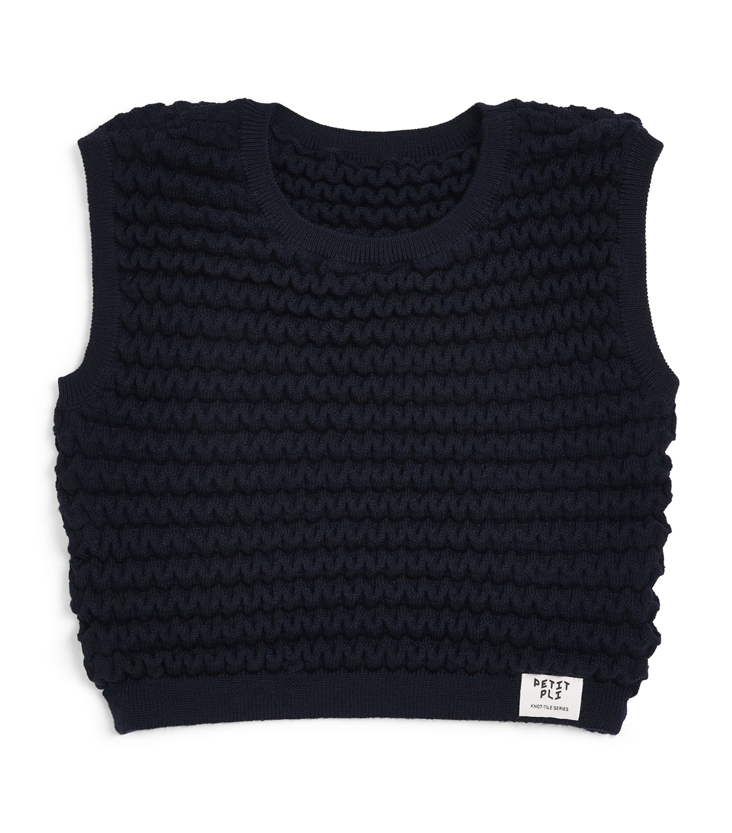 Petit Pli Merino Wool Knot-Tile Vest (9 Months-4 Years) Midnight Matter