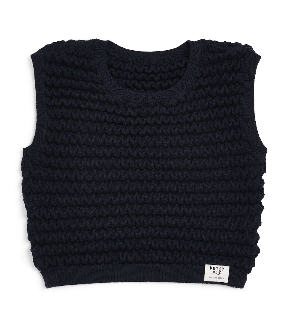 Petit Pli Merino Wool Knot-Tile Vest (9 Months-4 Years) Midnight Matter