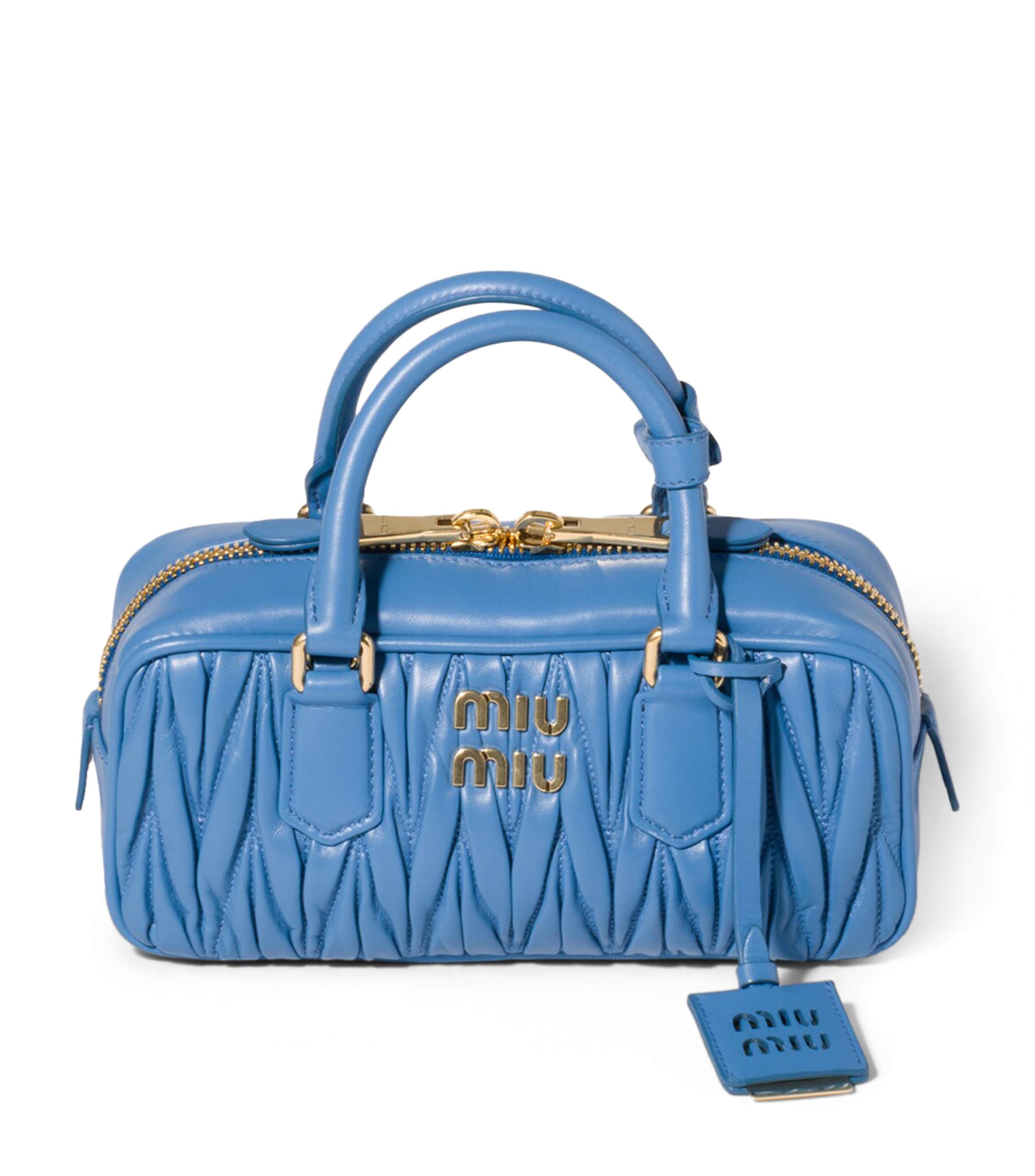 Miu Miu Nappa Leather Matelassé Arcadie Top-Handle Bag Light Blue