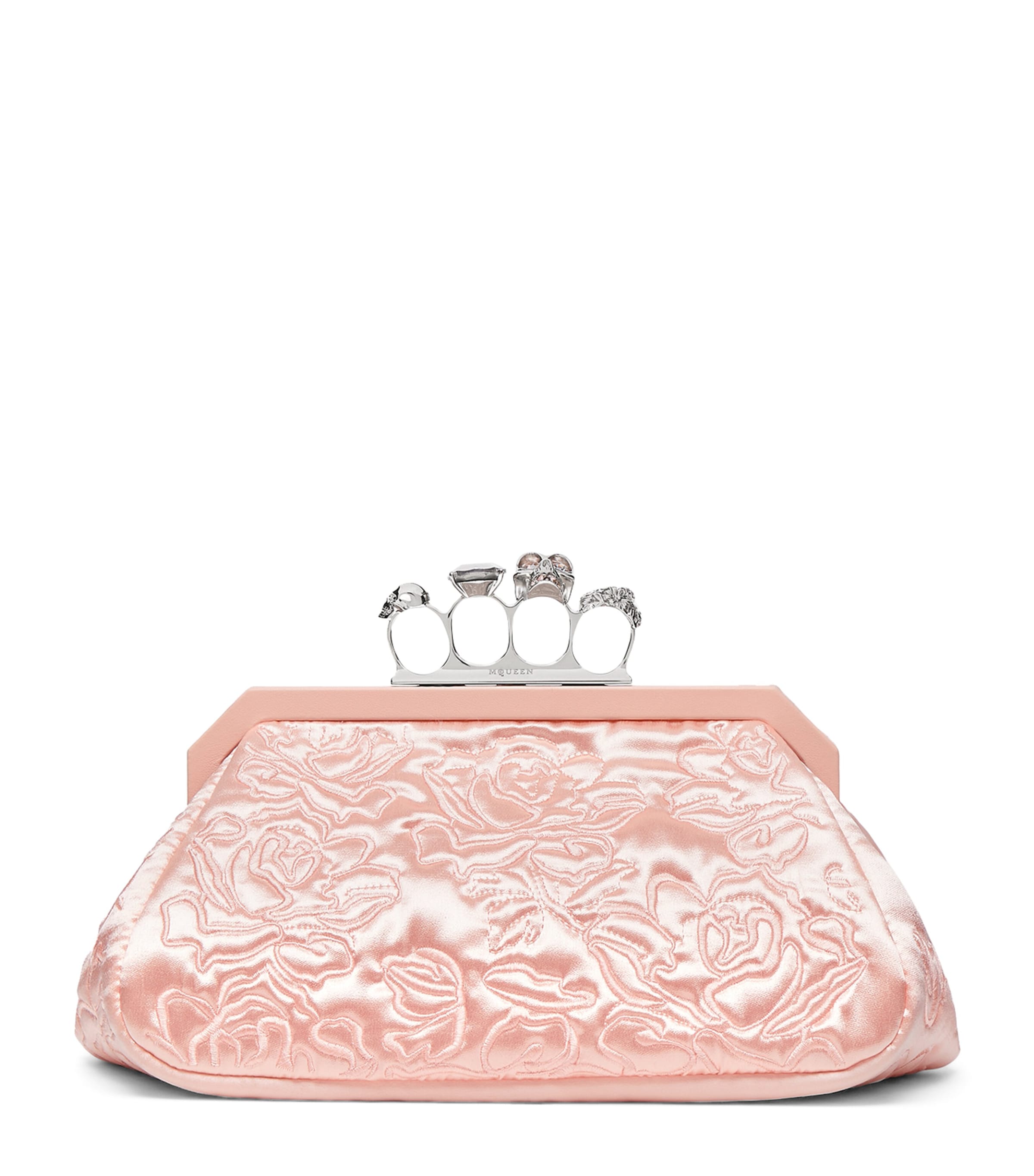McQueen Satin Floral Knuckle Soft Clutch Bag