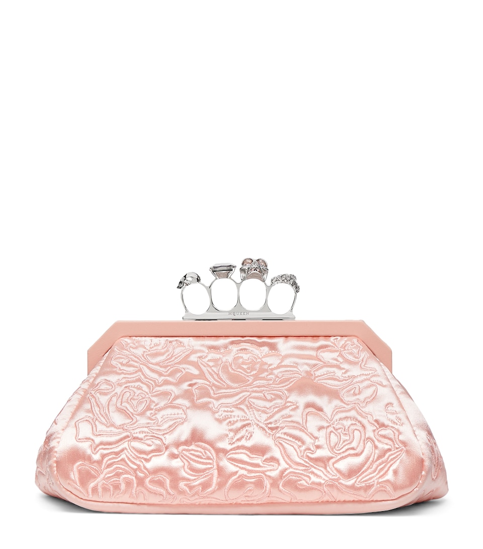 McQueen Satin Floral Knuckle Soft Clutch Bag