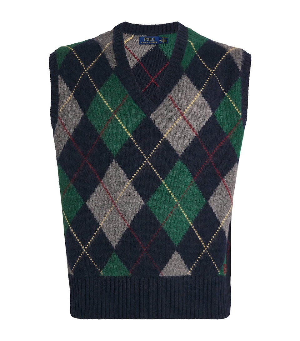 Wool-Cotton Big Fit Argyle Sweater Vest