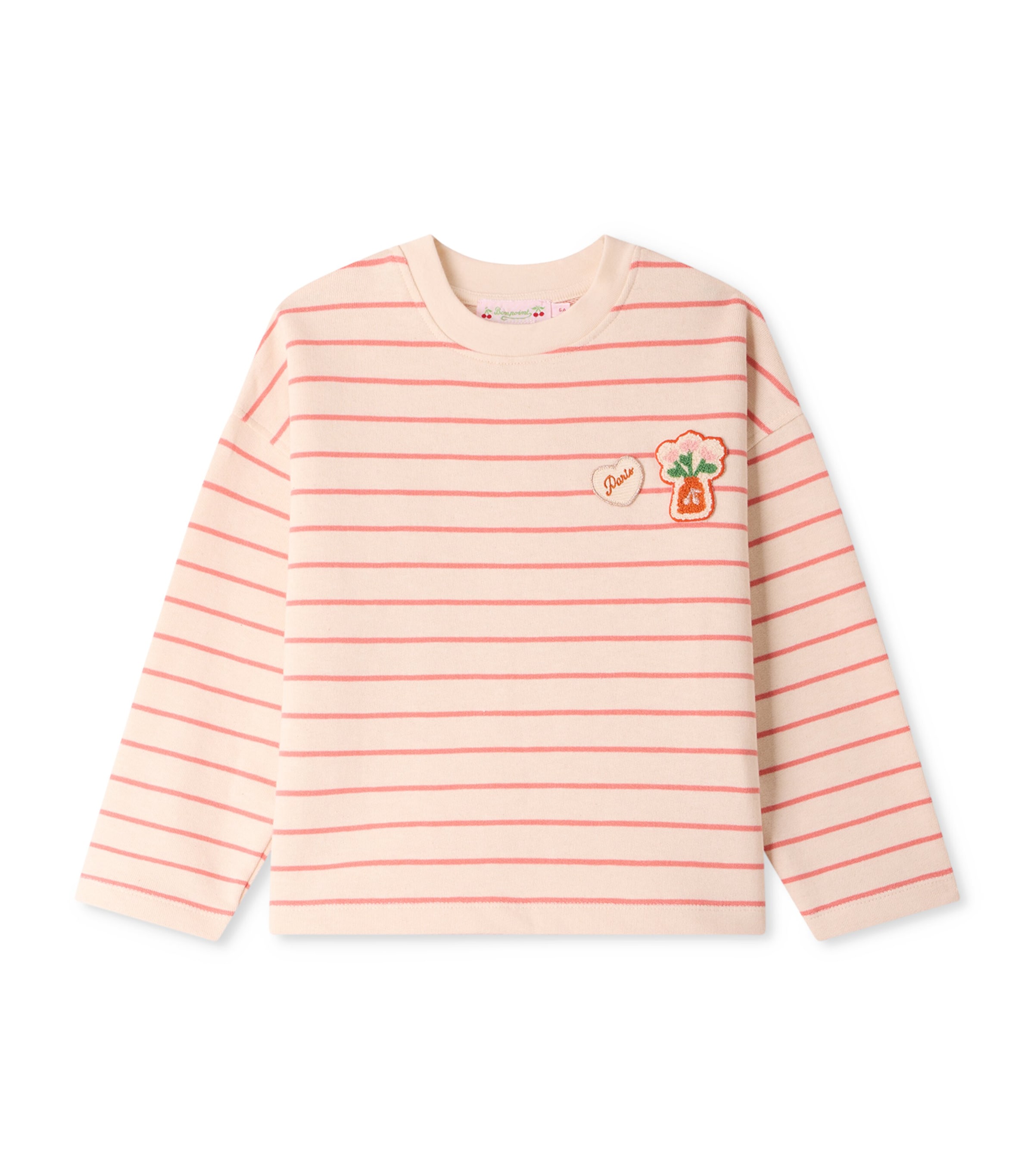 Bonpoint Cotton Stripe Gaya Sweatshirt (4-8 Years) Ra Rose Fard