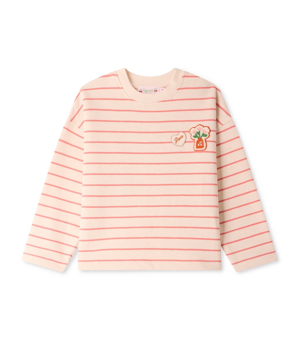 Bonpoint Cotton Stripe Gaya Sweatshirt (4-8 Years) Ra Rose Fard