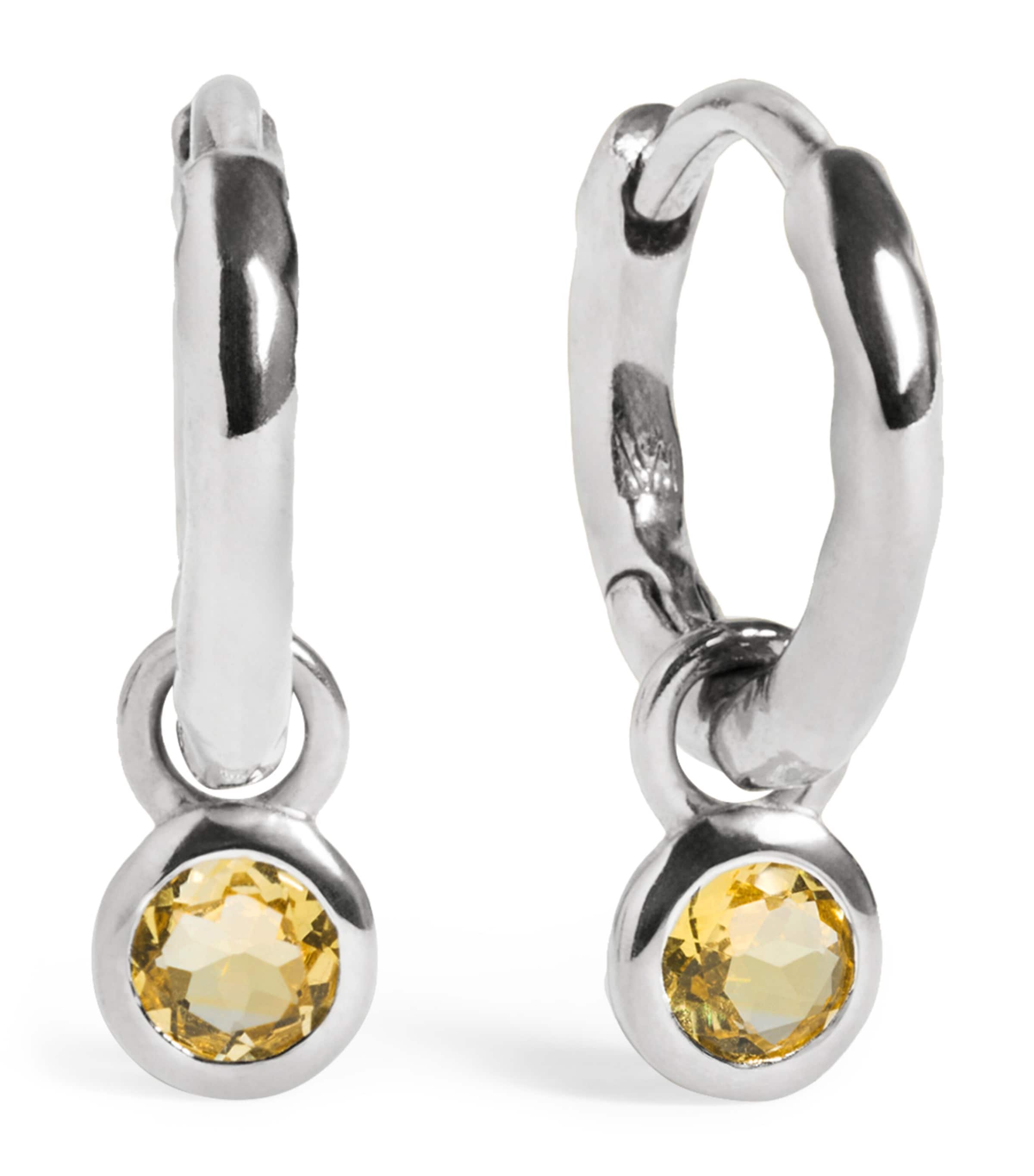 Monica Vinader Sterling Silver and Citrine November Birthstone Huggie Earrings Orange