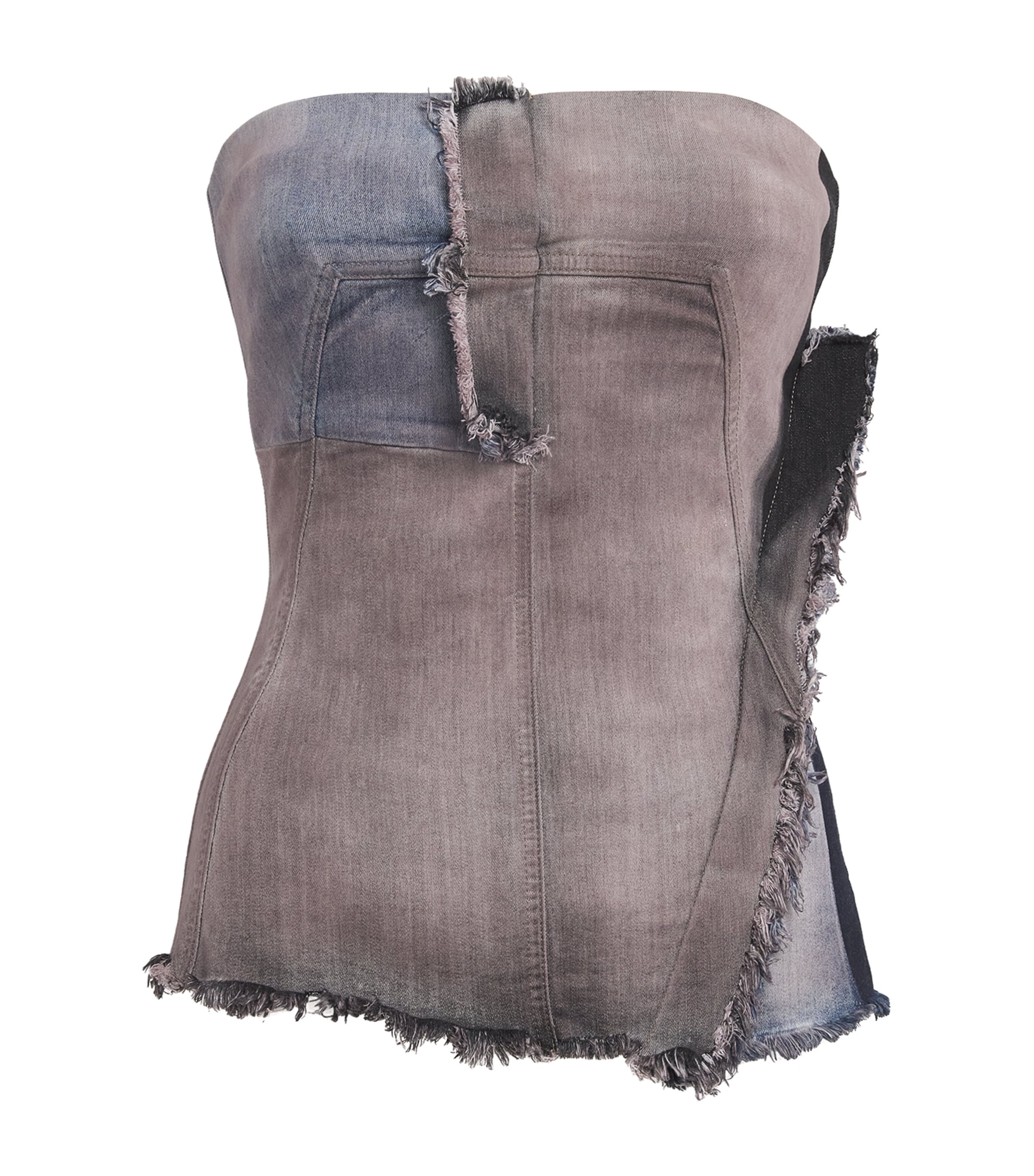 Rick Owens Womens Frayed Denim Bustier Top Rose Combo