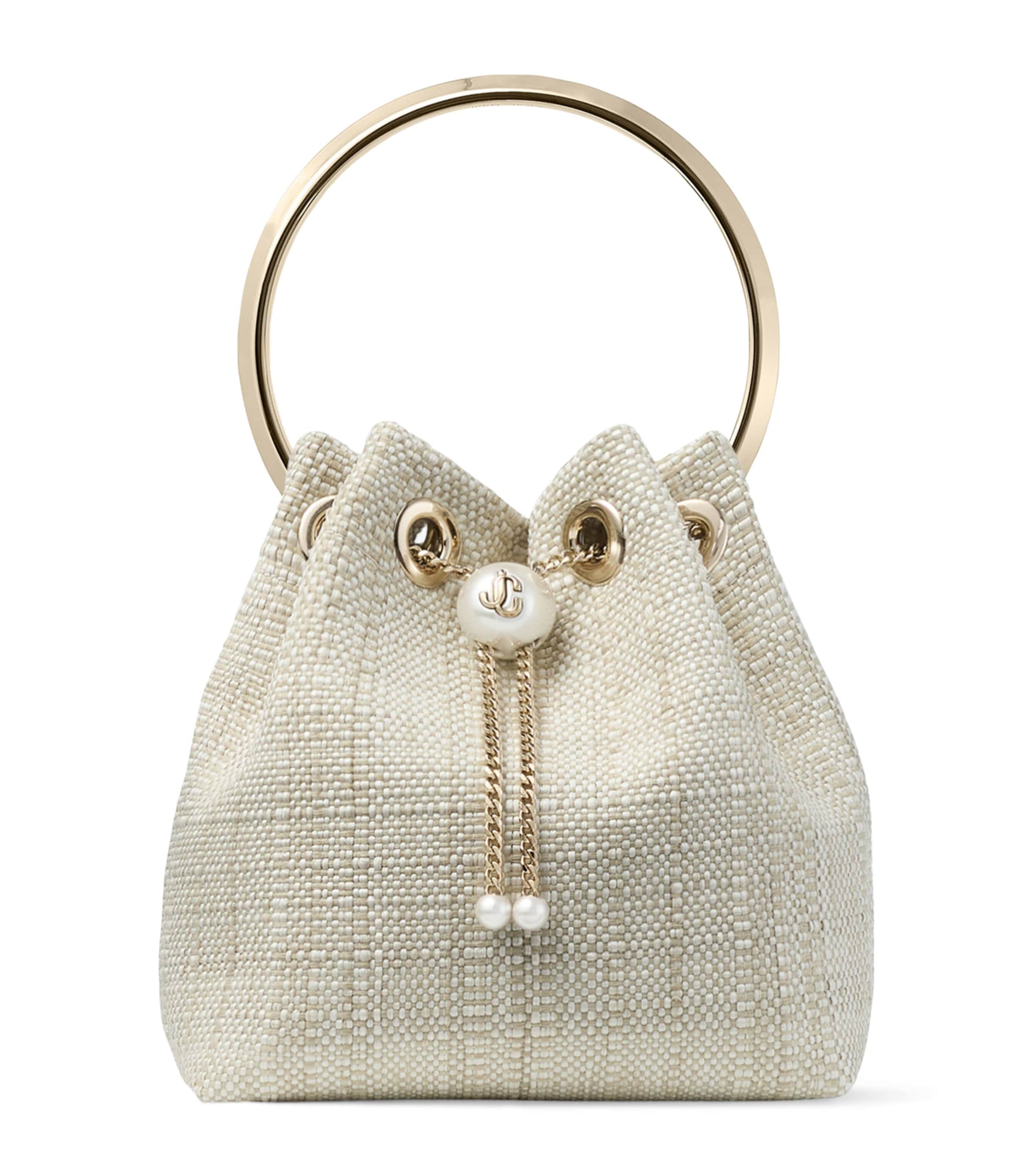 Jimmy Choo Bon Bon Woven Top-Handle Bag Natural/light Gold