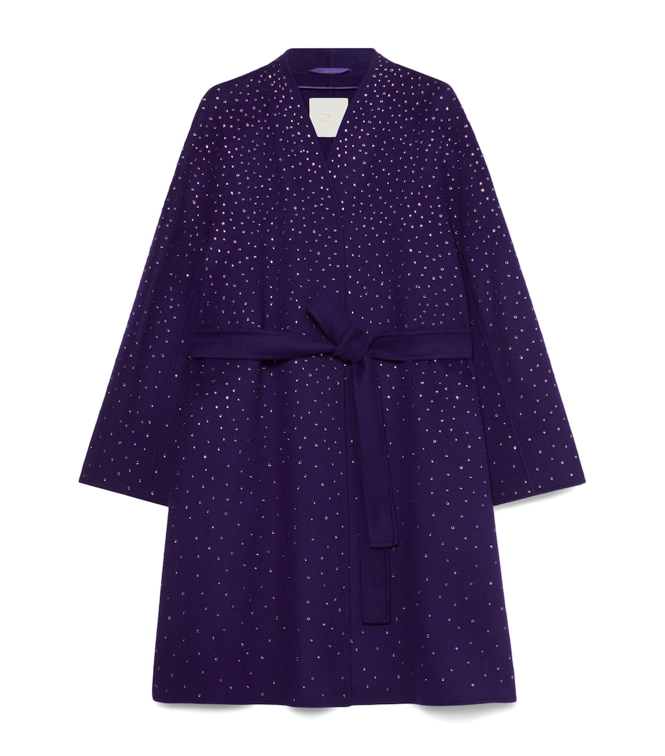 Marina Rinaldi Womens Virgin Wool-Cashmere Embellished Coat Purple