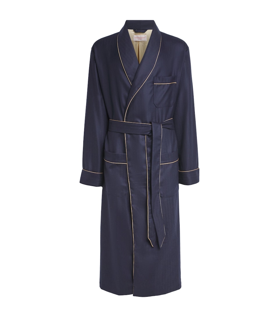 Derek Rose Mens Cashmere Silk-Lined Duke Robe Navy