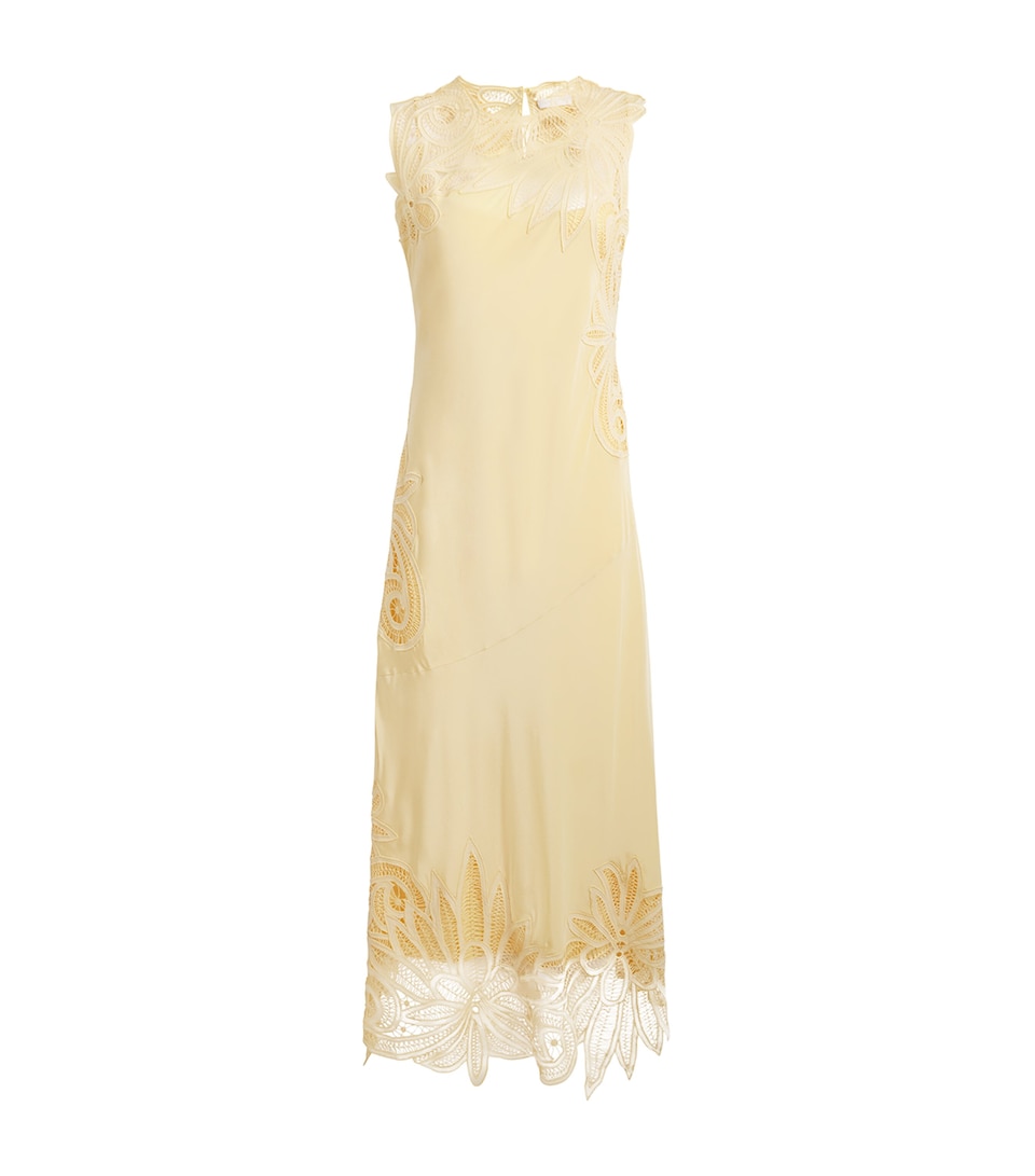 Ulla Johnson Womens Silk Lace Appliqué Idra Maxi Dress Dandelion